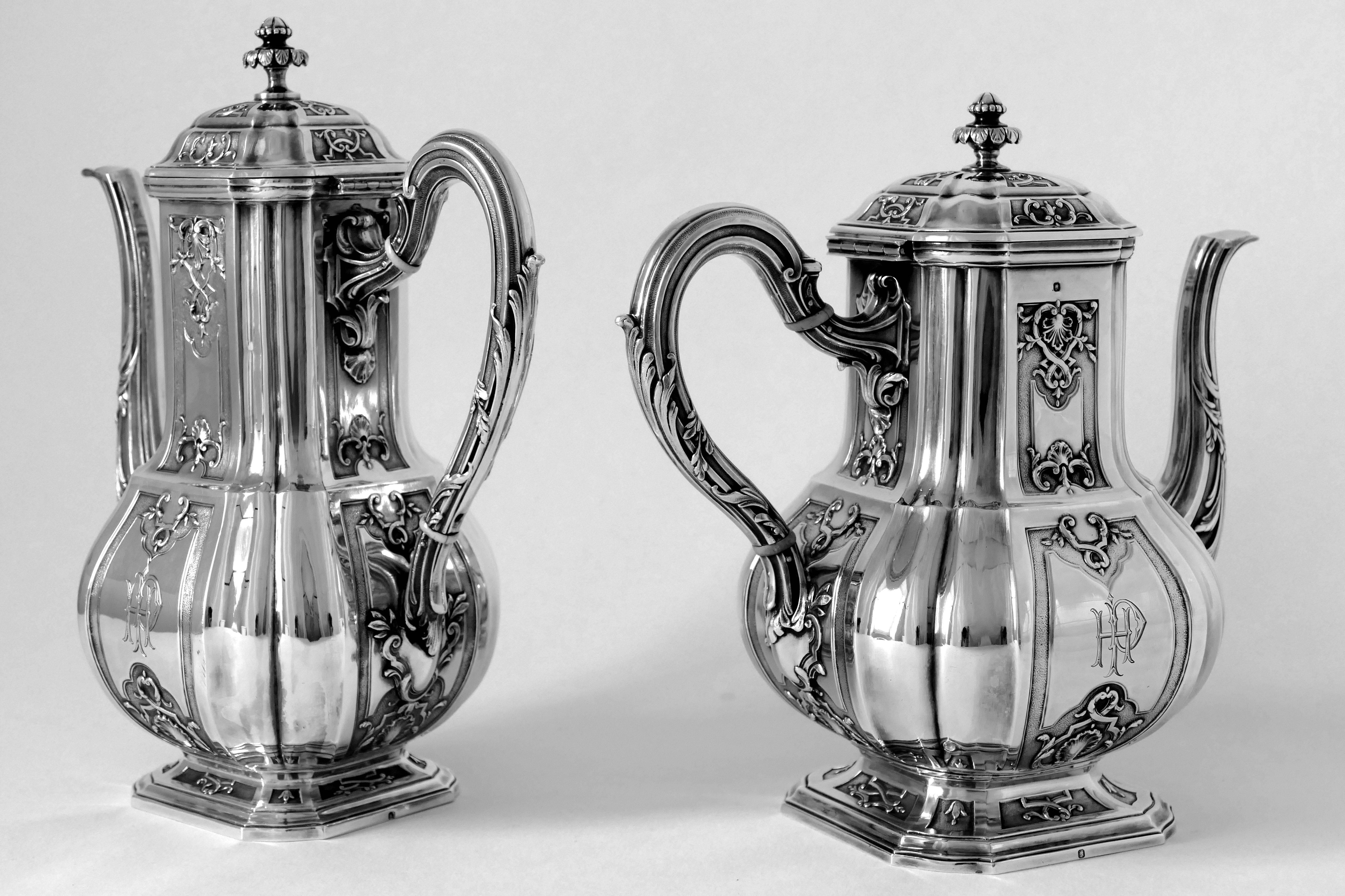 Puiforcat Rare Sterling Silver 18-karat Gold Tea Coffee Set 4 Pc, Regency For Sale 4