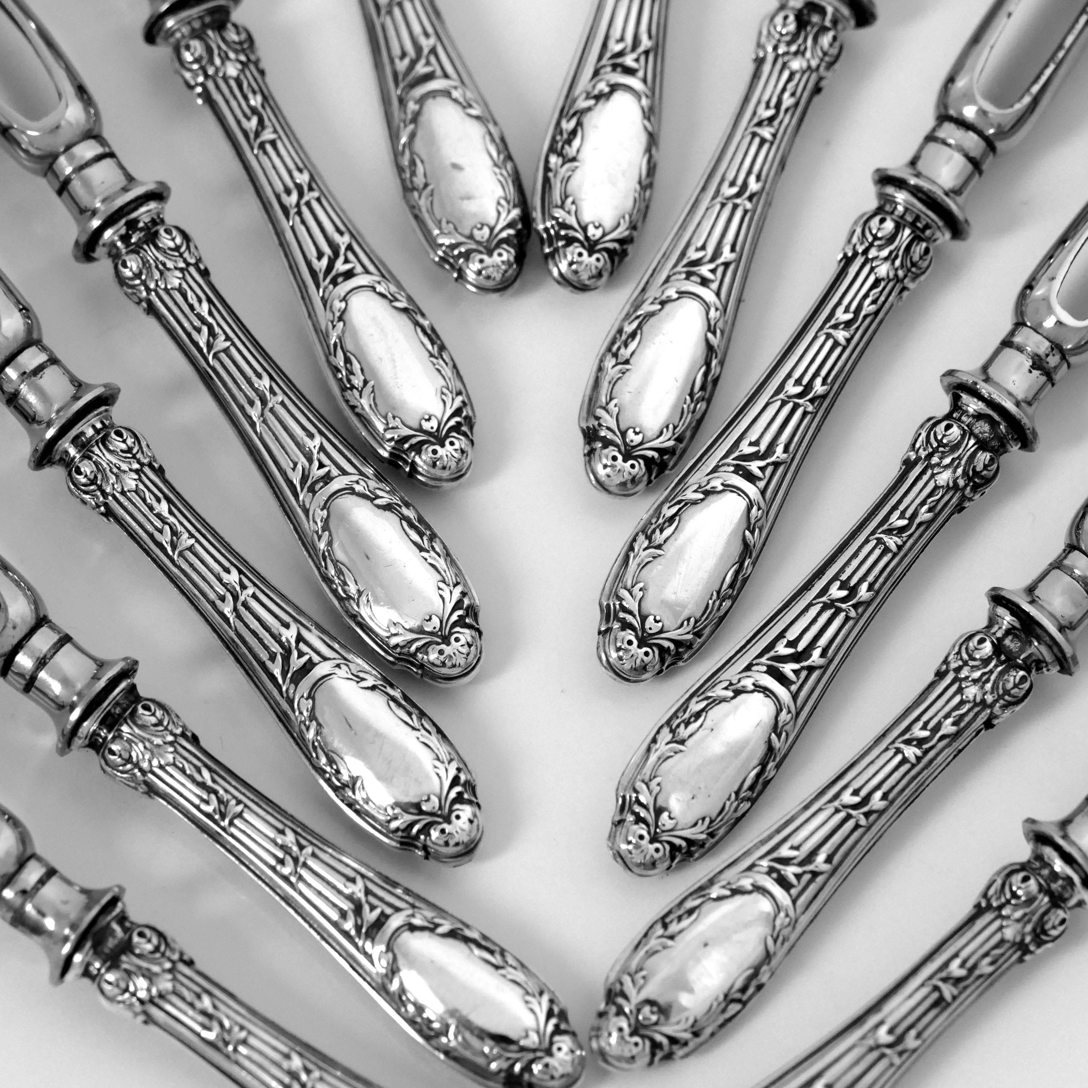 Silver Plate Rare French Sterling Silver Cutlet Holders Set of 12 Pieces, Original Box