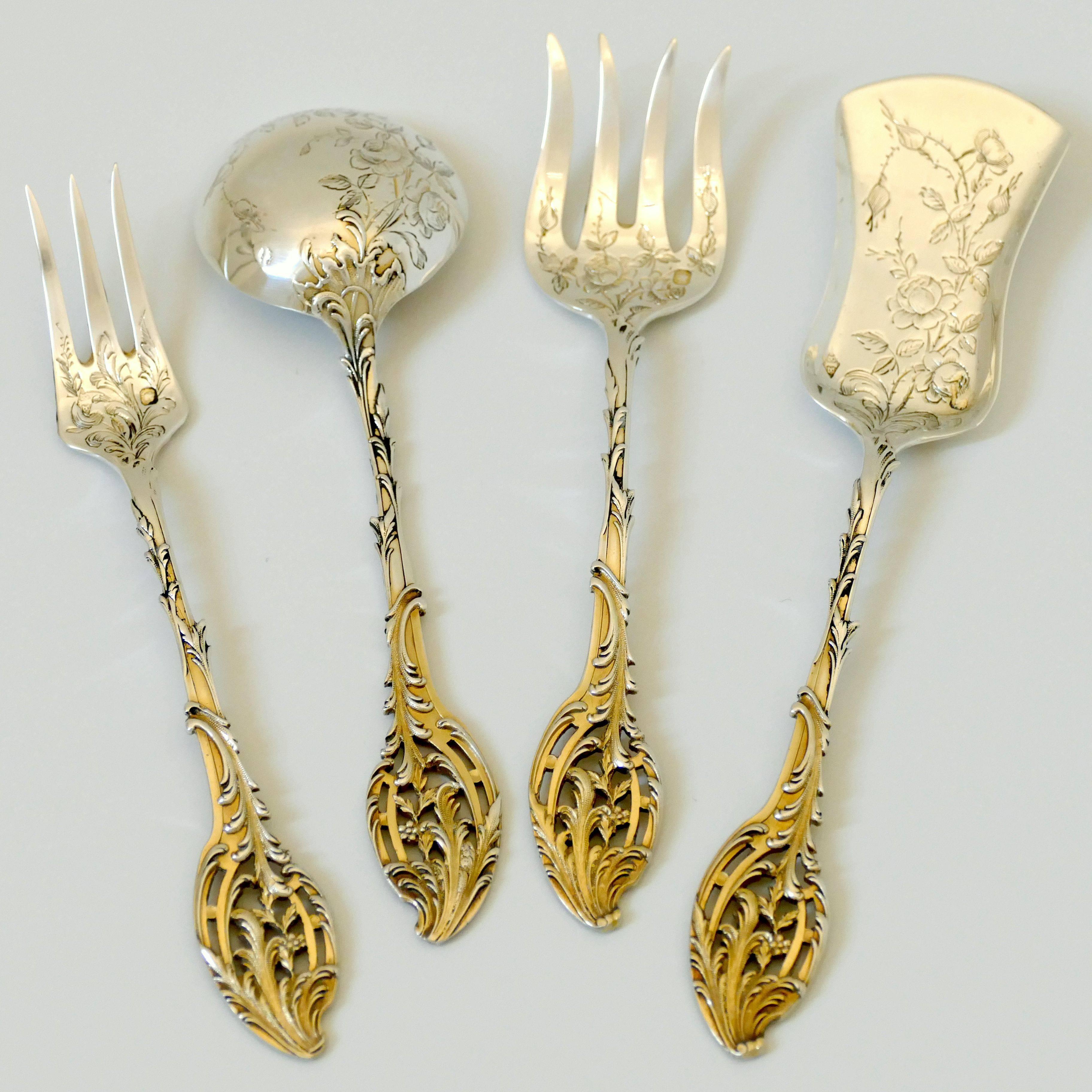 Ernie French Sterling Silver 18-Karat Gold Dessert Hors D'oeuvre Set of 4 Piece 4