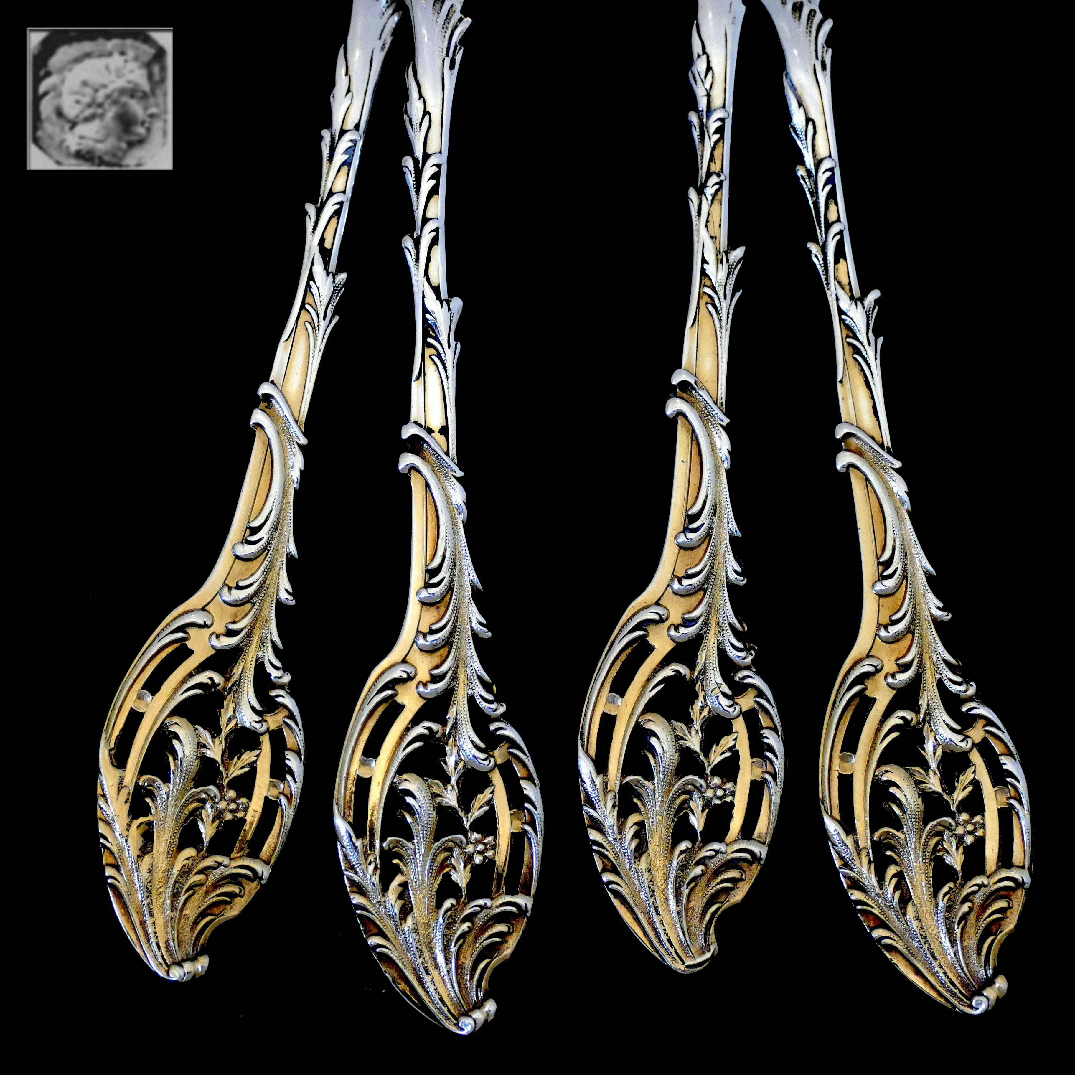 Late 19th Century Ernie French Sterling Silver 18-Karat Gold Dessert Hors D'oeuvre Set of 4 Piece
