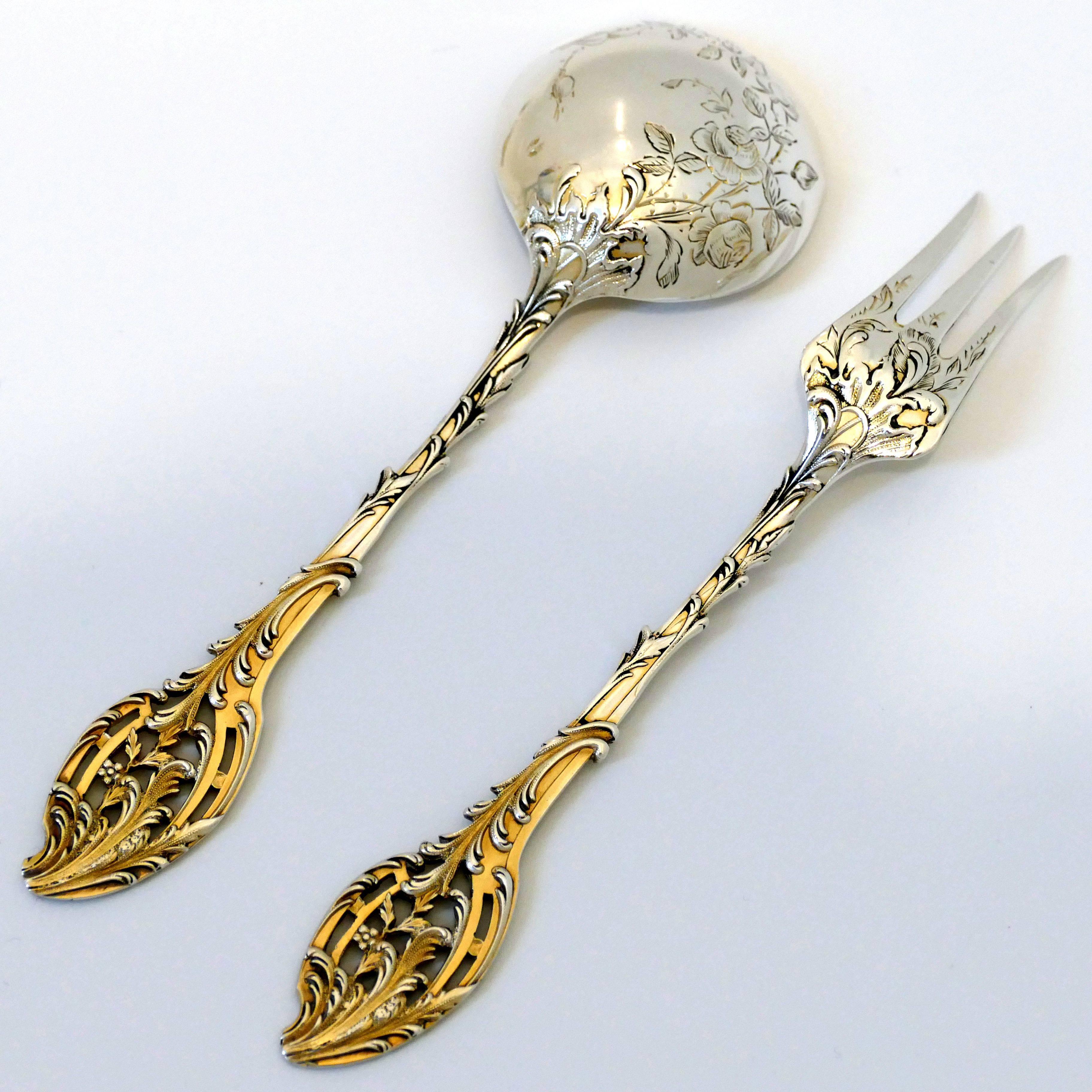 Ernie French Sterling Silver 18-Karat Gold Dessert Hors D'oeuvre Set of 4 Piece 3