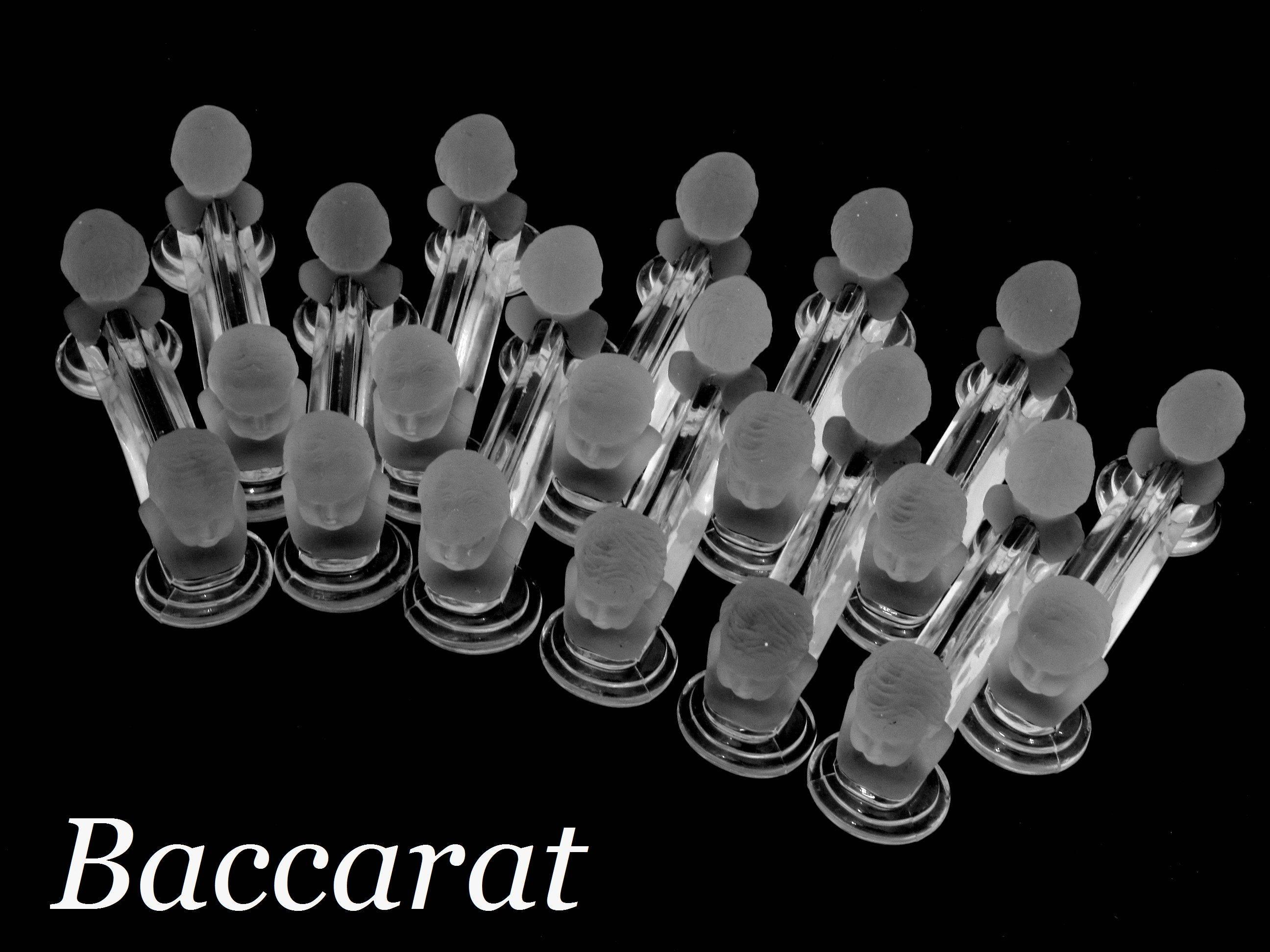 Early 20th Century 1900 Baccarat French Crystal Knife Rests Set 12 Pieces Cherub Model For Sale