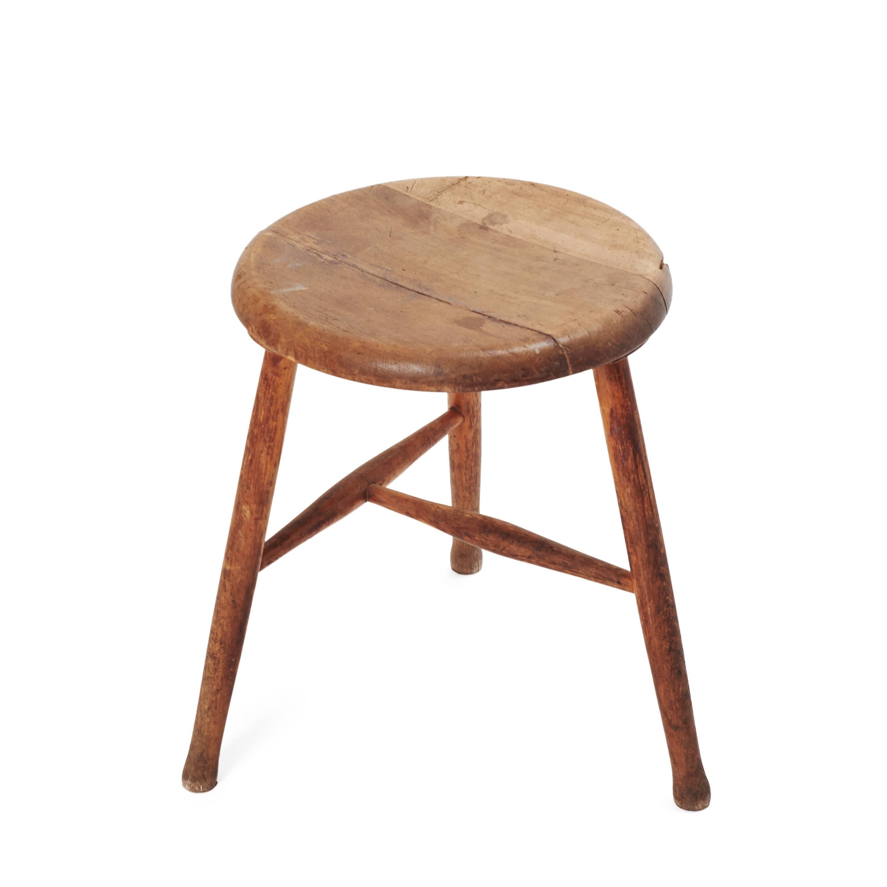 Vintage Wooden Stool In Distressed Condition For Sale In Los Angeles, CA