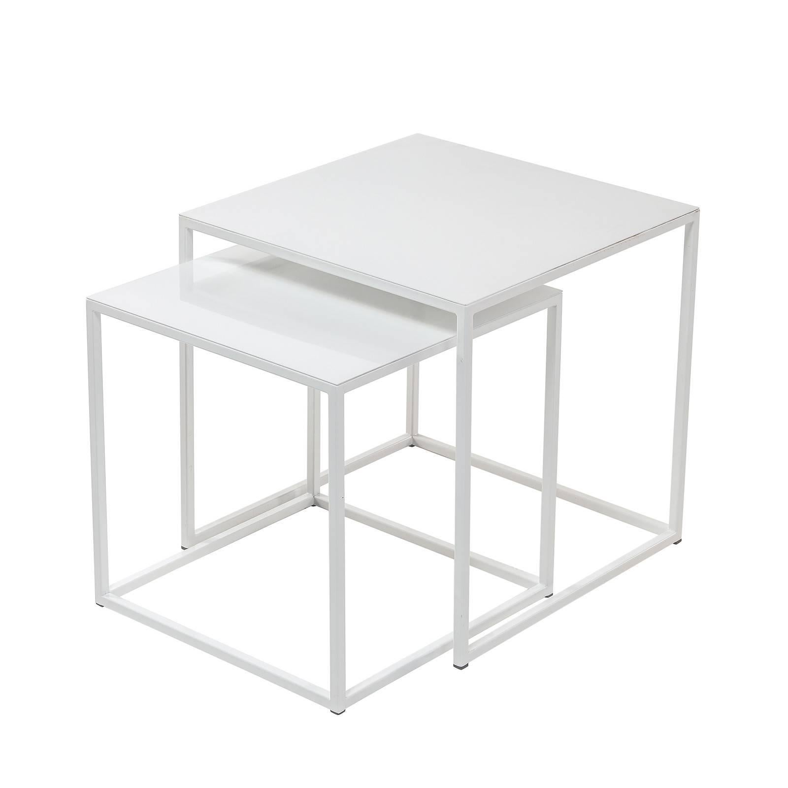 The perfect end table, stool, coffee table, side table, or anything you can think of! Combine this pair of powder coated white metal cubes to create something unique.

Measures: Small table 15