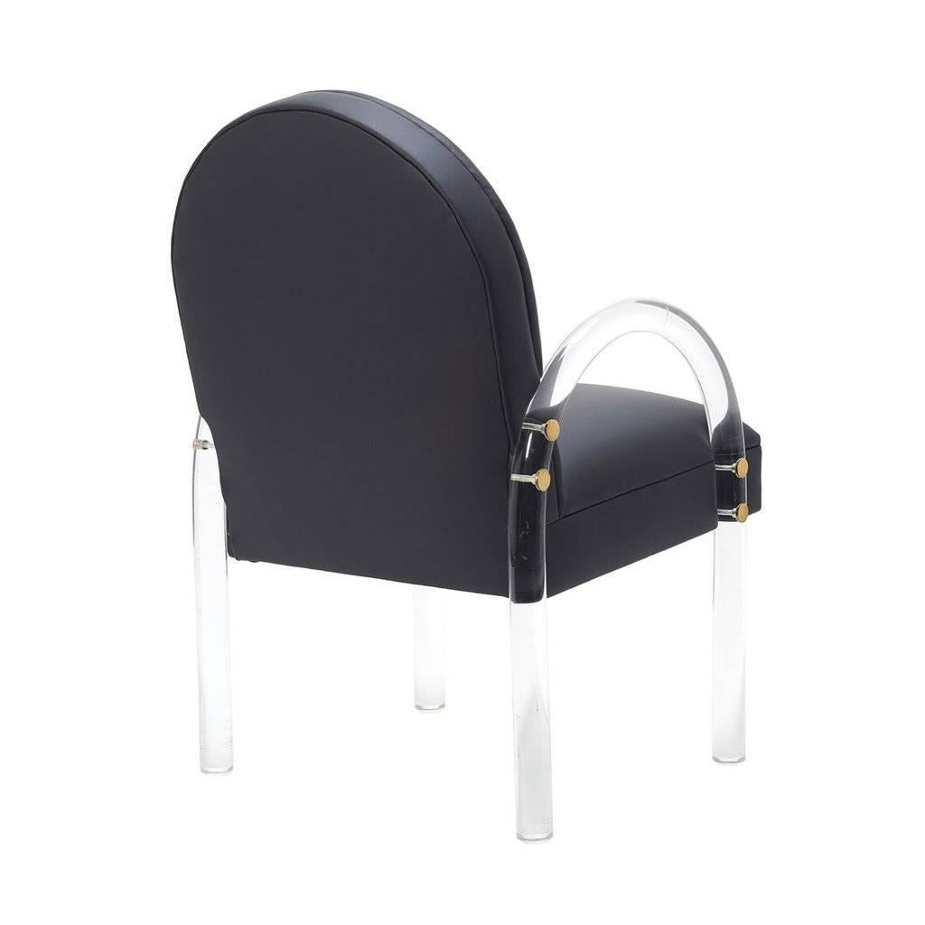 Black Leather Chair with Lucite Arms For Sale 1