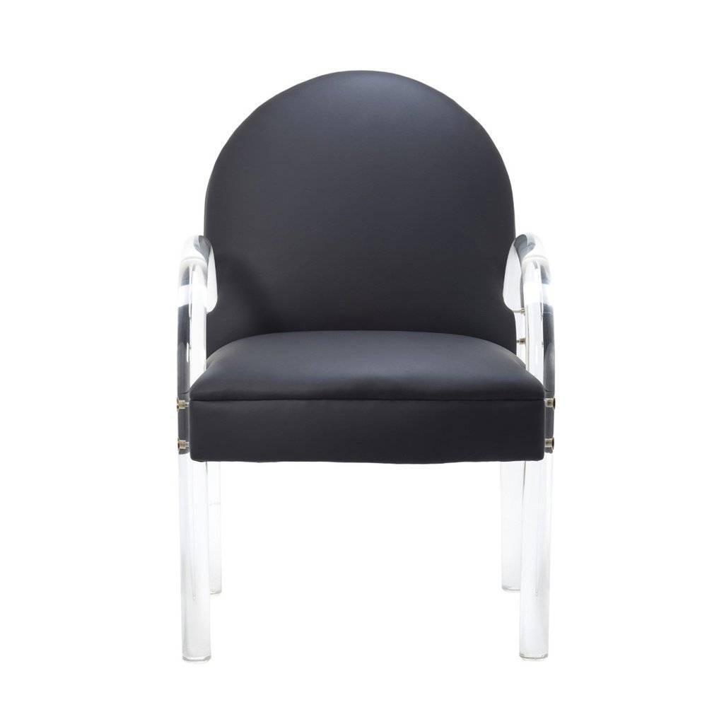 Contemporary Black Leather Chair with Lucite Arms For Sale