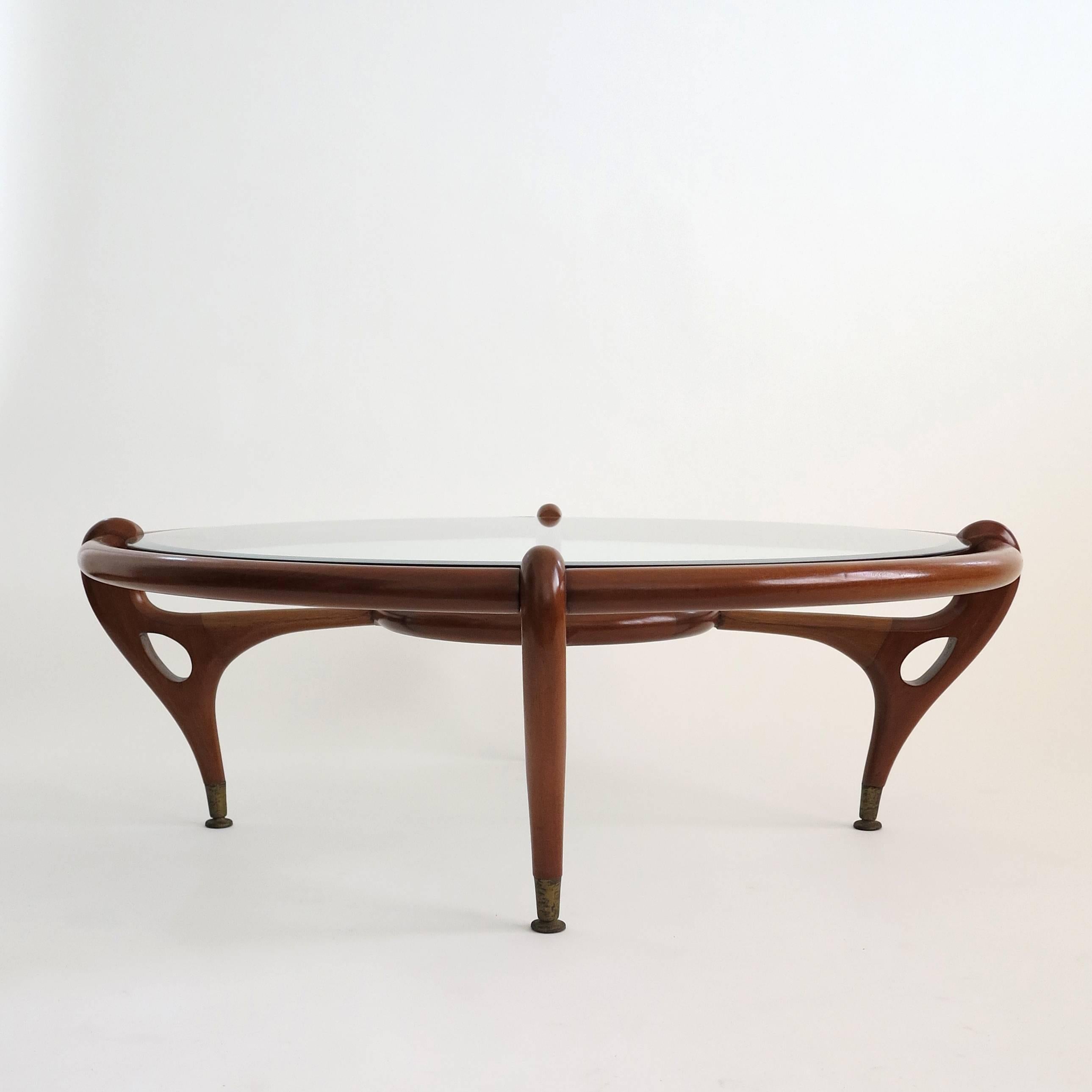 Mid-Century Modern Round Mahogany Coffee Table Attributed to Eugenio Escudero, circa 1960 For Sale