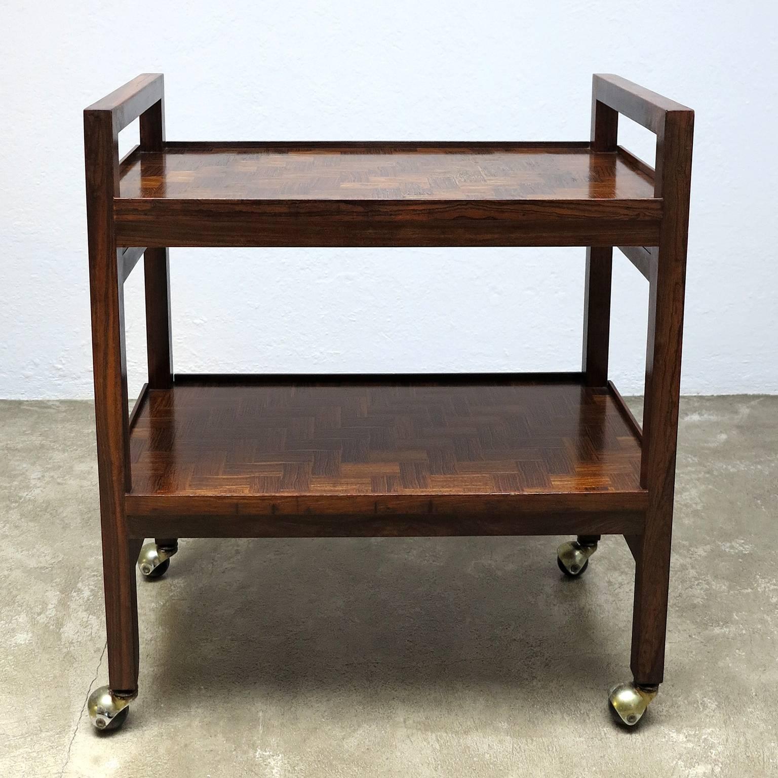 Beautiful and architectural trolley designed by Don S. Shoemaker. Manufactured in cocobolo wood.