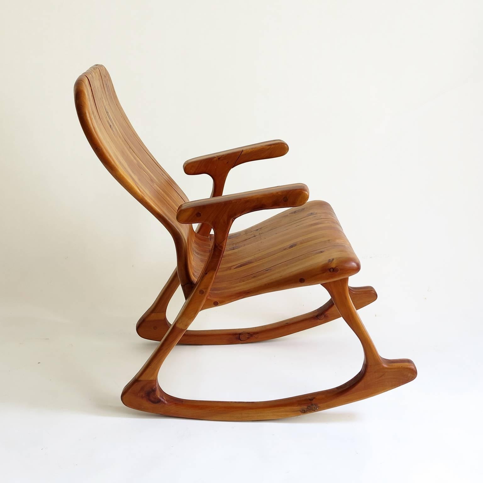 Ergonomics and robust rocking chair designed and manufactured by Victor Klassen in 1970.