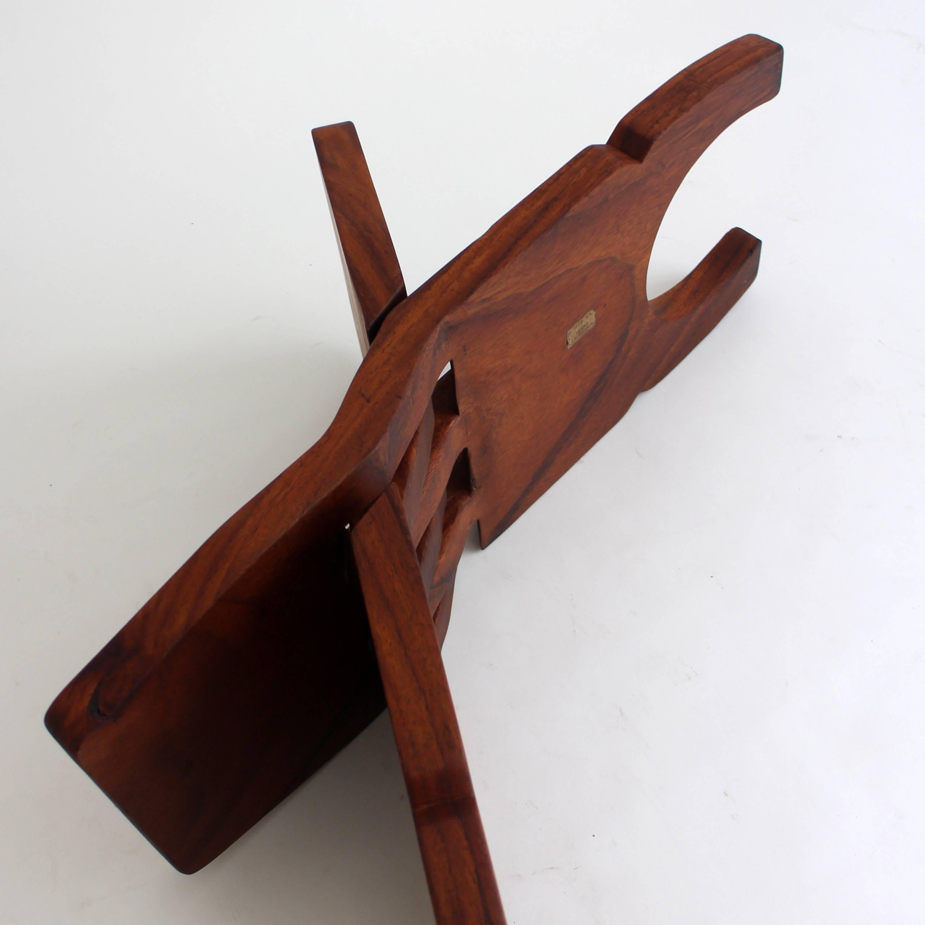 Hand-Carved Don Shoemaker Small Folding Stool, circa 1960 For Sale