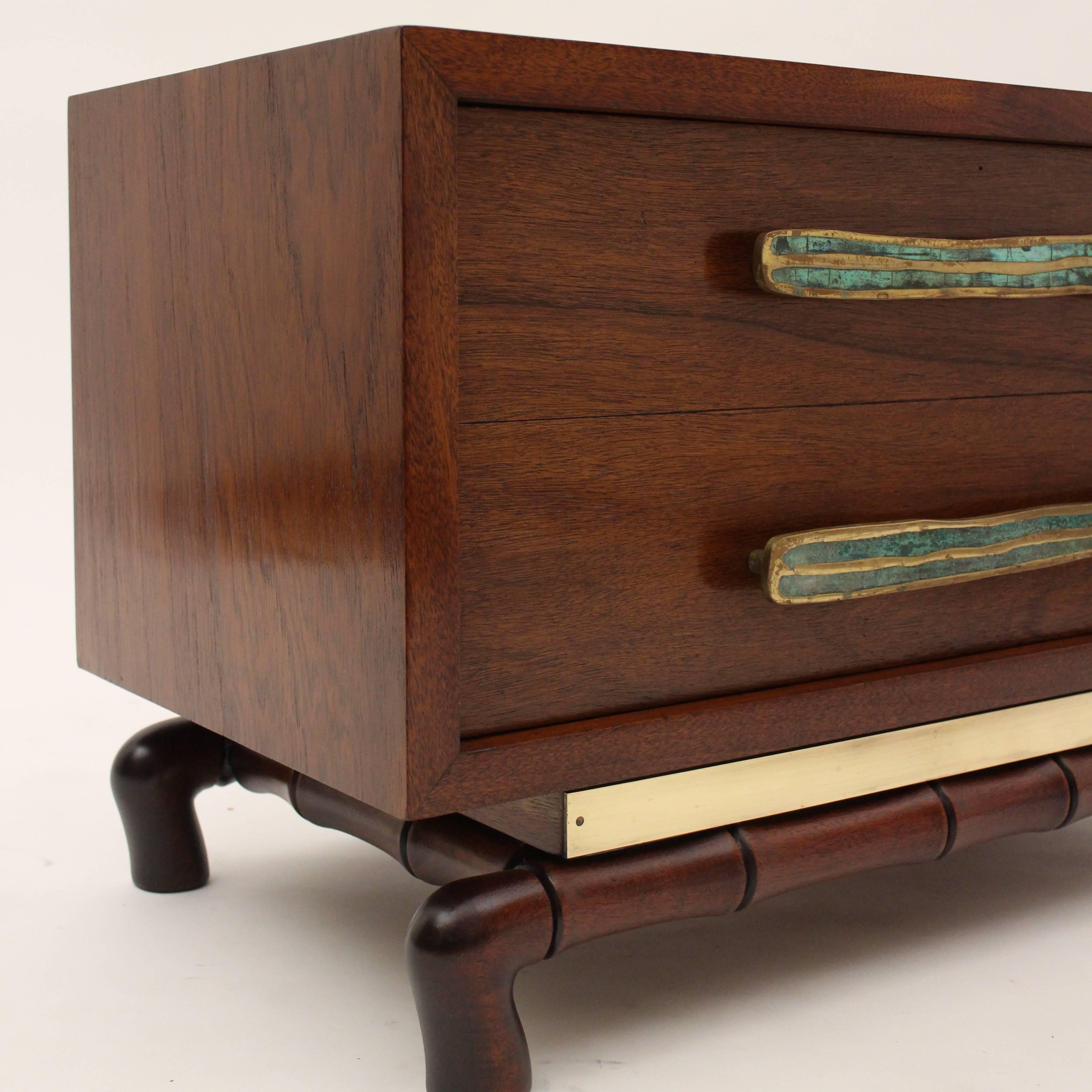 Pair of Frank Kyle Nightstands, pulls manufactured by Pepe Mendoza, circa 1958 For Sale 1