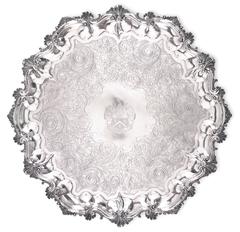 Used Large Round Sterling Footed Tray, English, 1810