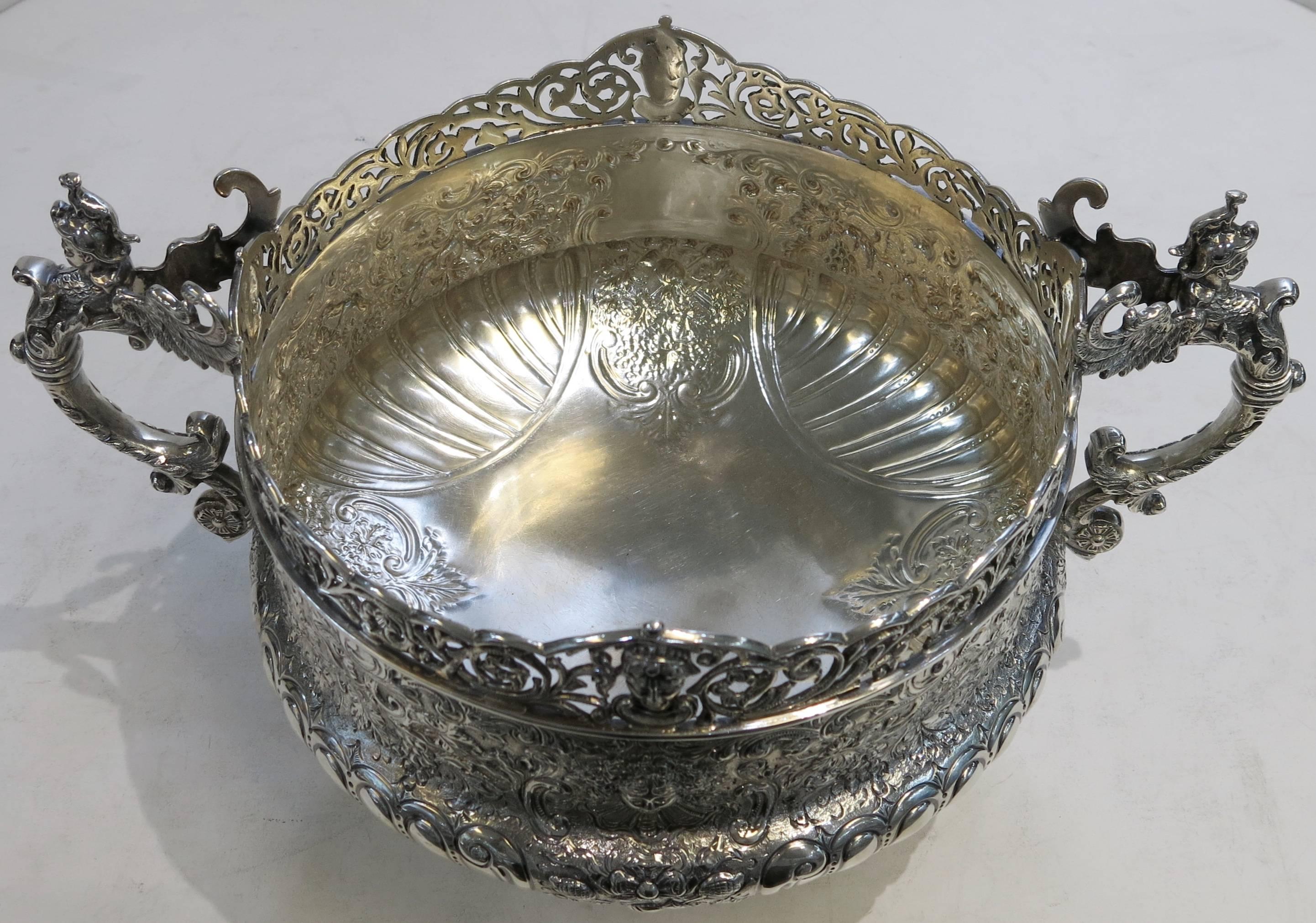 Antique English Hand Chased Centrepiece Bowl 1