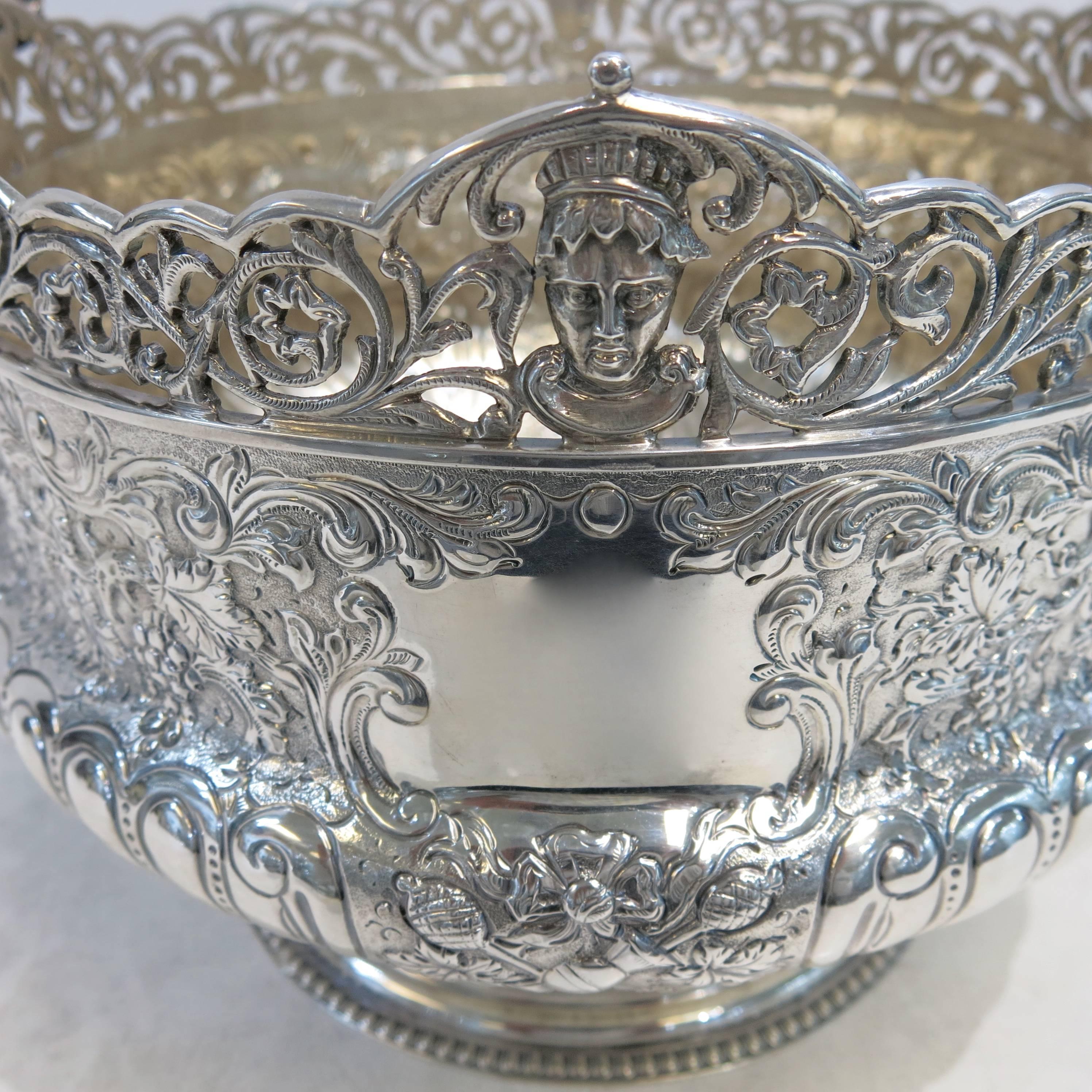 Sterling Silver Antique English Hand Chased Centrepiece Bowl