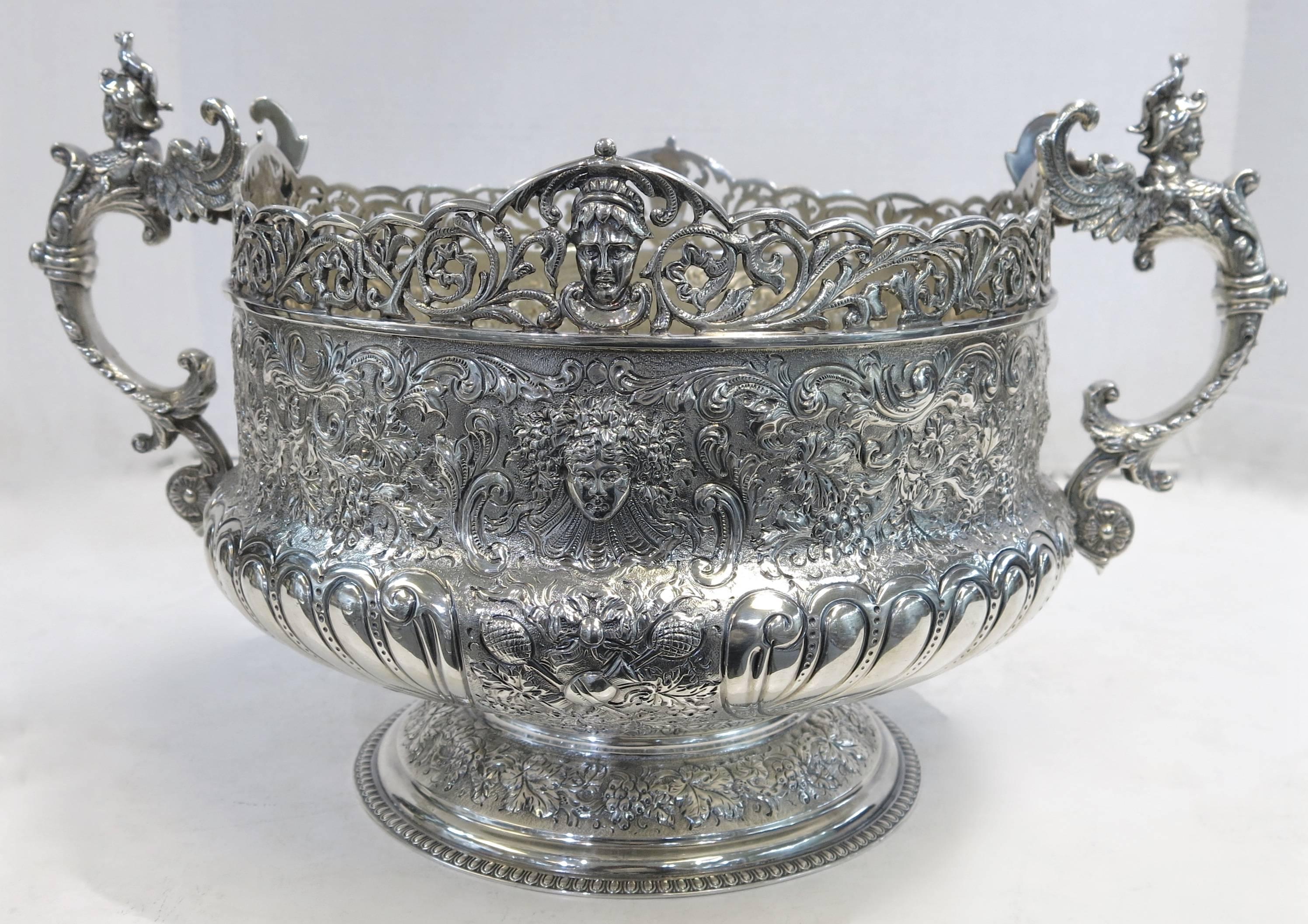 19th Century Antique English Hand Chased Centrepiece Bowl