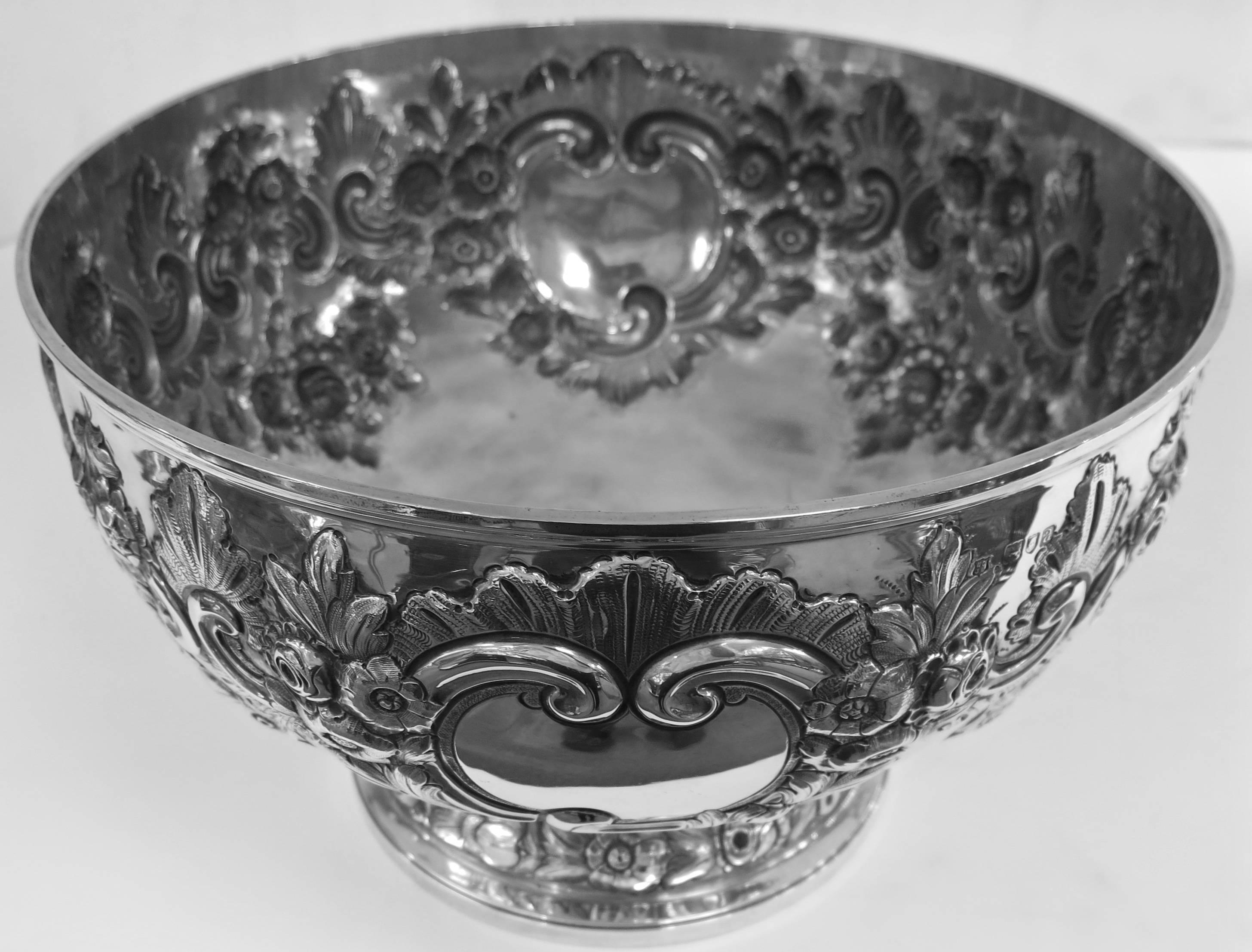 19th Century Antique English, Sterling Silver, Hand Chased Bowl