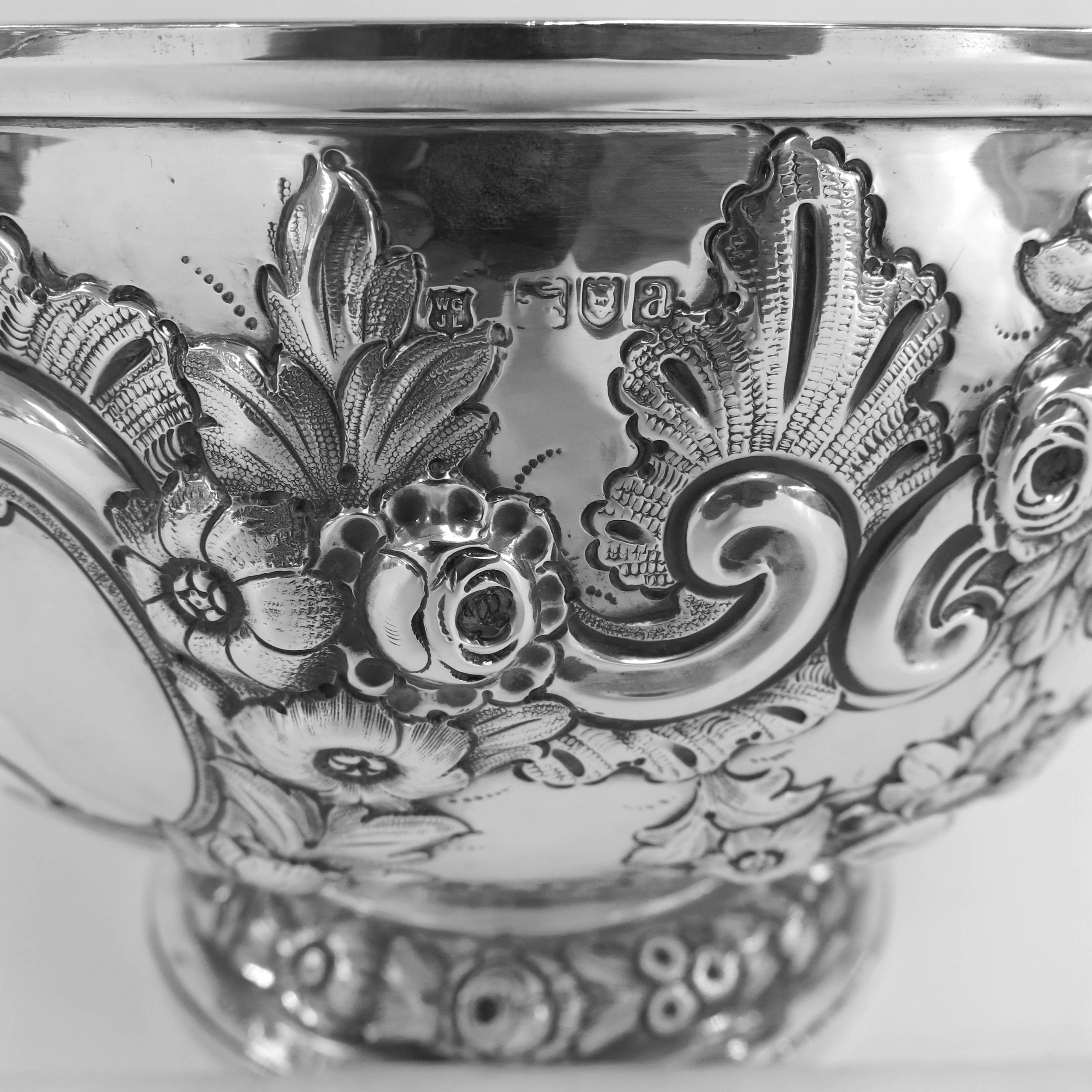 Antique English, Sterling Silver, Hand Chased Bowl In Good Condition In New York, NY