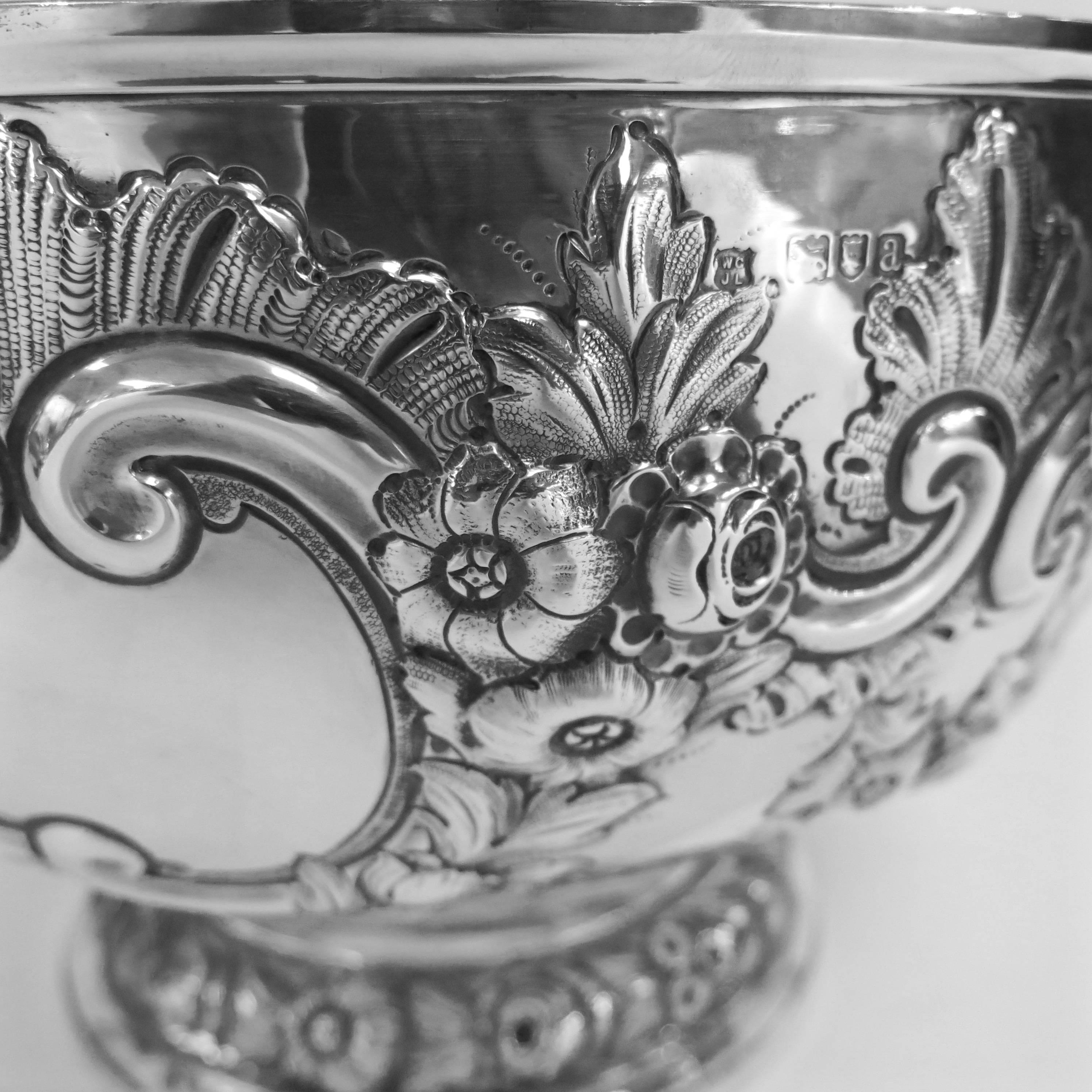 Victorian Antique English, Sterling Silver, Hand Chased Bowl