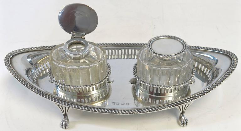 Adam Style Antique English, Sterling Silver Inkstand