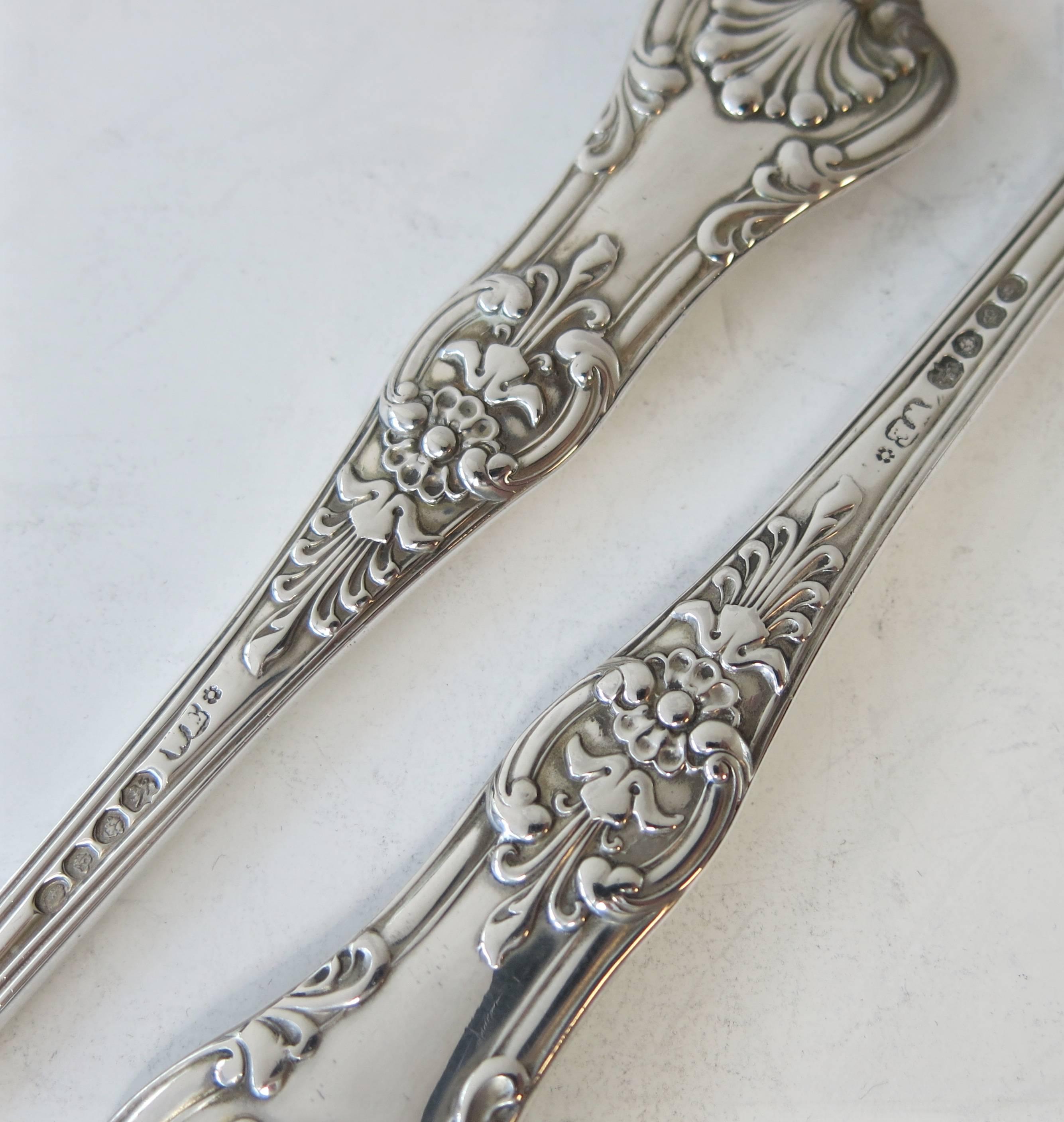 Victorian Antique English, Sterling Silver, Queens Pattern Salad Servers, 'English Kings'