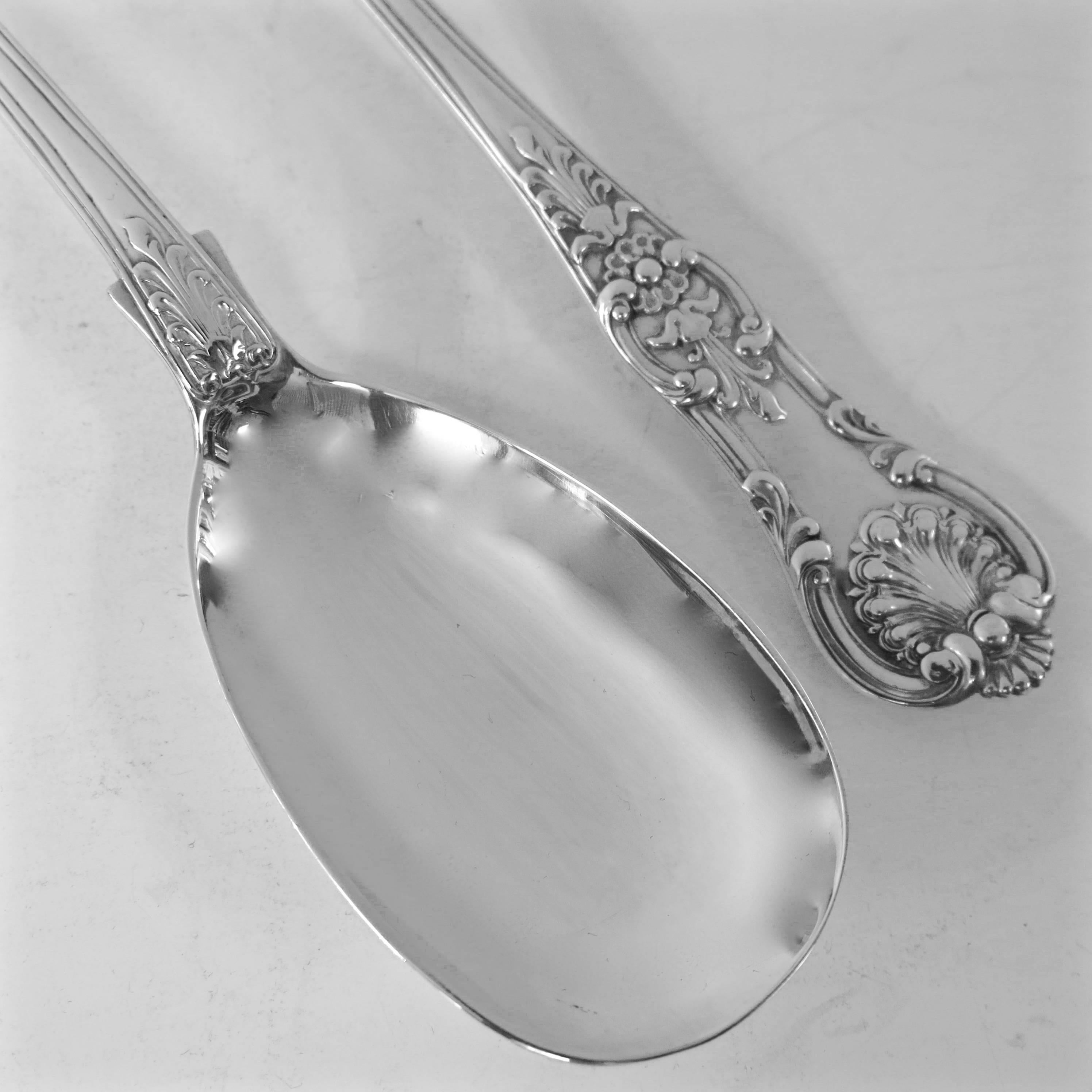 Great Britain (UK) Antique English, Sterling Silver, Queens Pattern Salad Servers, 'English Kings'