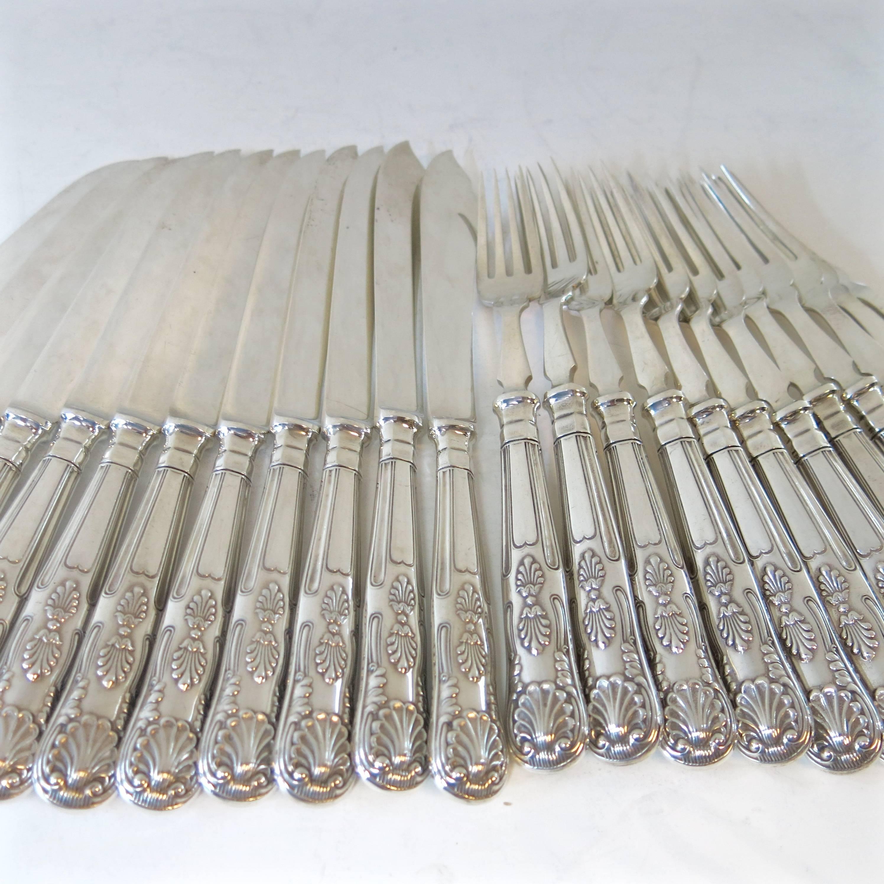 Kings Pattern, Sterling Silver Fish Knives & Forks, Mappin & Webb, 24 Pieces 1