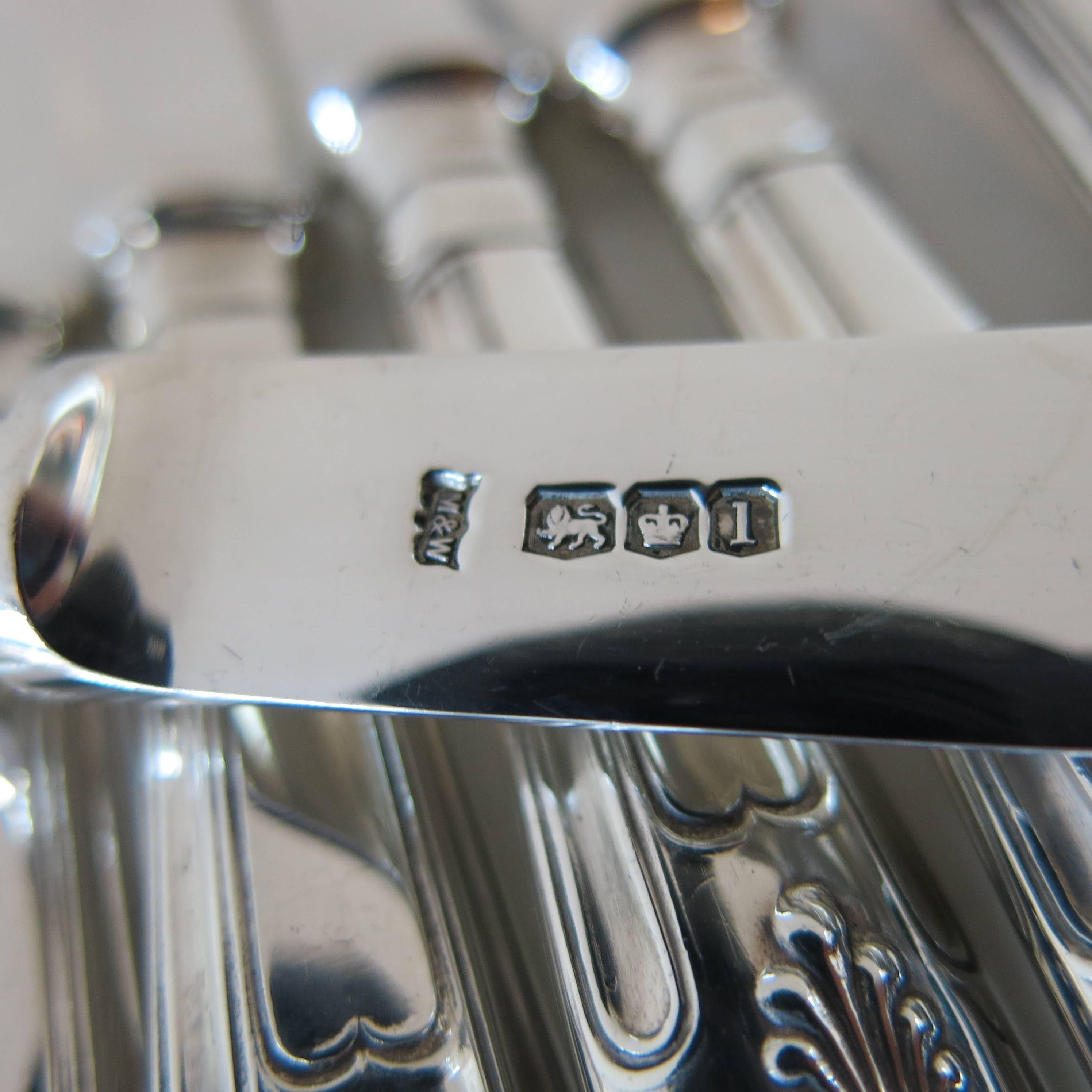 Kings Pattern, Sterling Silver Fish Knives & Forks, Mappin & Webb, 24 Pieces 2