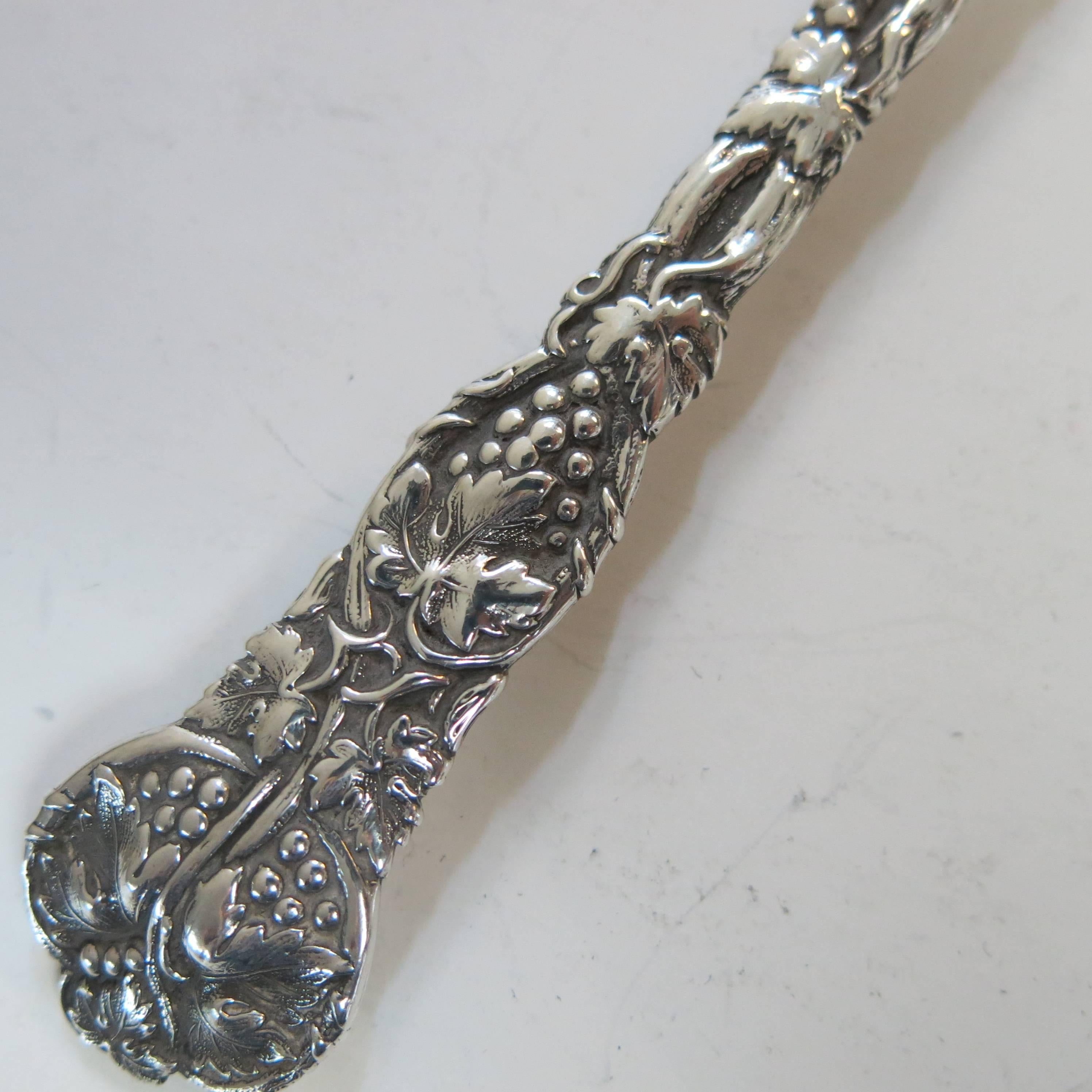 Sterling Silver Rare Pair of Chased Vine Spoon & Fork, Antique English by George Adams For Sale