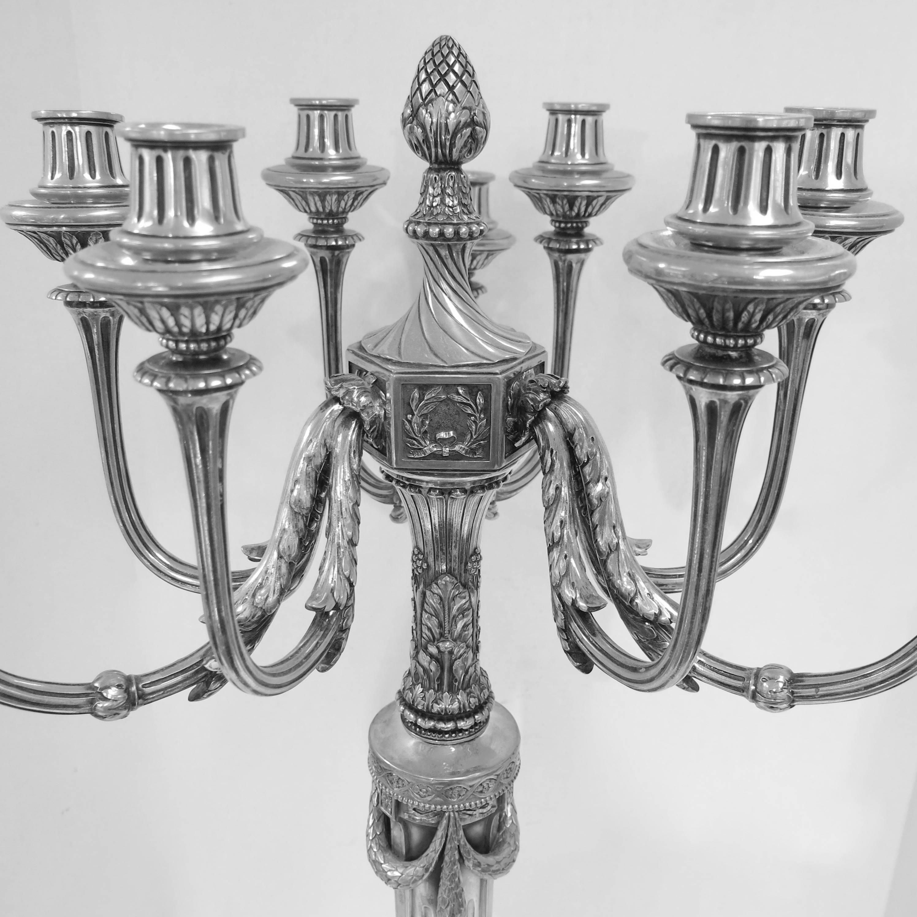 German Magnificent and Impressive, Large Pair of Antique Silver Candelabra For Sale