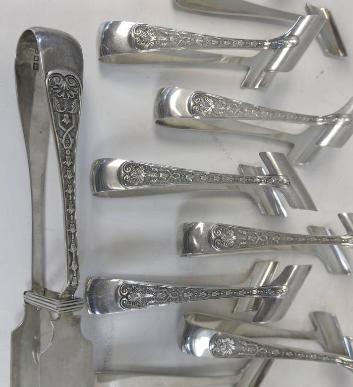 Rare Set of 12 Sterling Asparagus Eaters with Asparagus Server For Sale