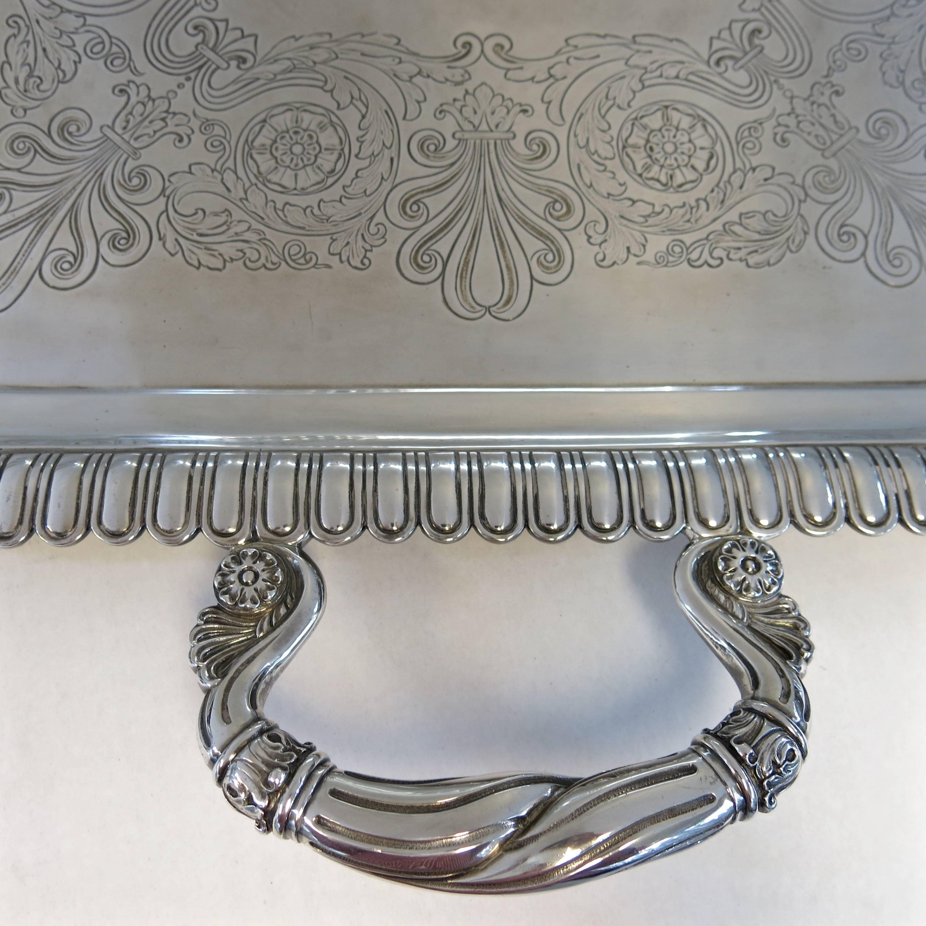 Very Large, Art Nouveau Style, Sterling Silver Tray, English In Good Condition In New York, NY