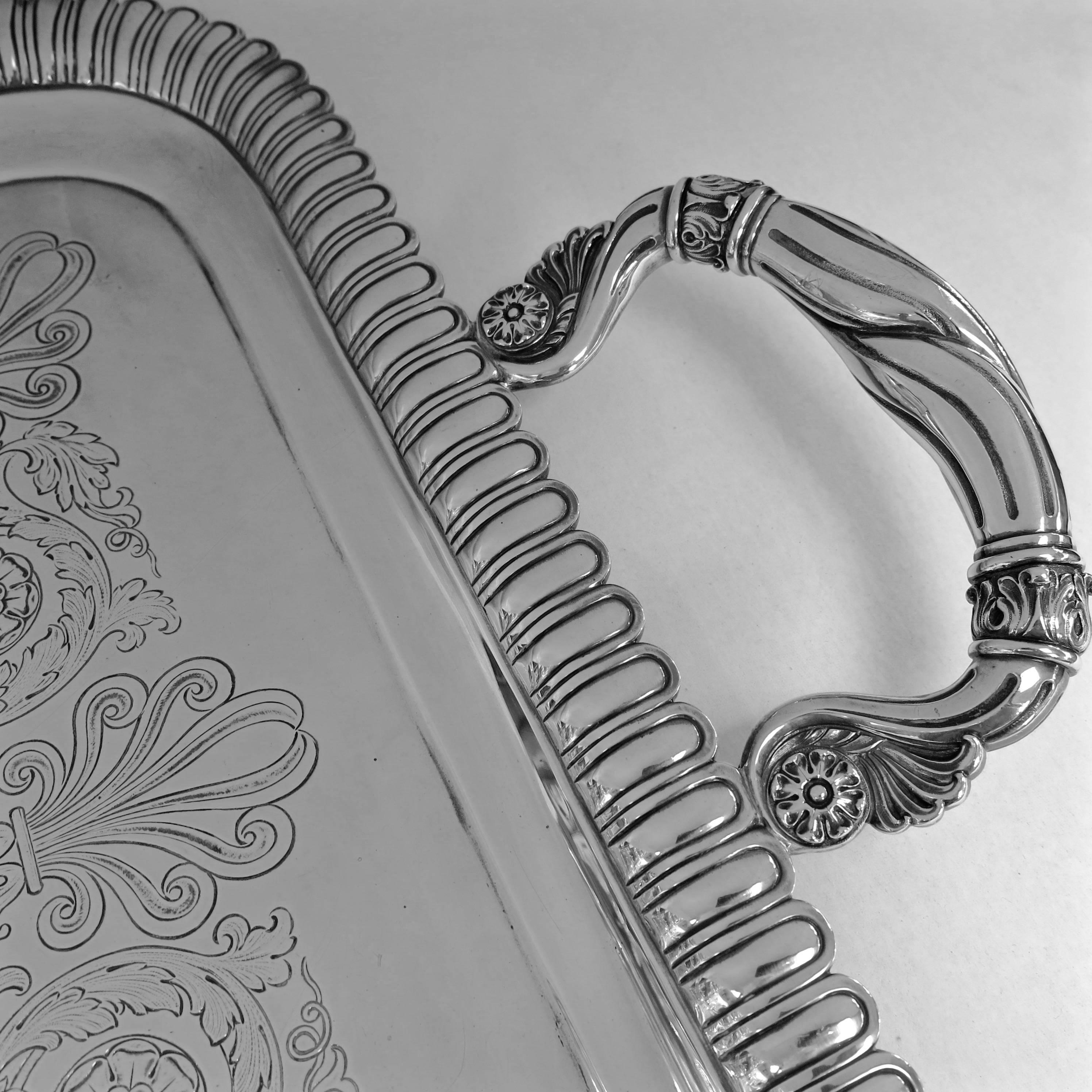 20th Century Very Large, Art Nouveau Style, Sterling Silver Tray, English