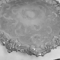 Massive, Antique English Sterling Silver, Round, Footed Tray, 26.5" Diameter