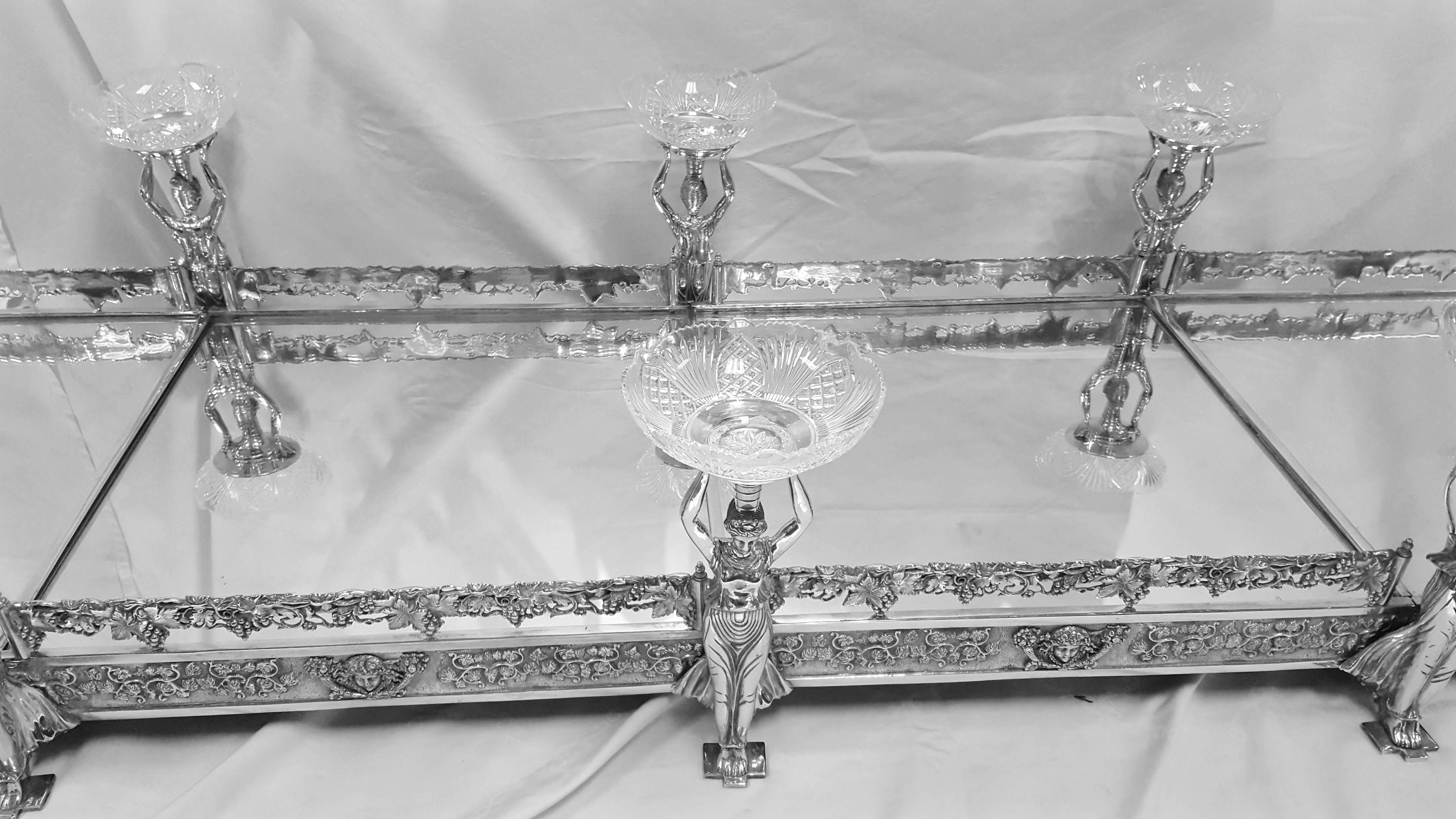 Victorian Five Section, Mirrored Top, Silver Plated Table Plateau