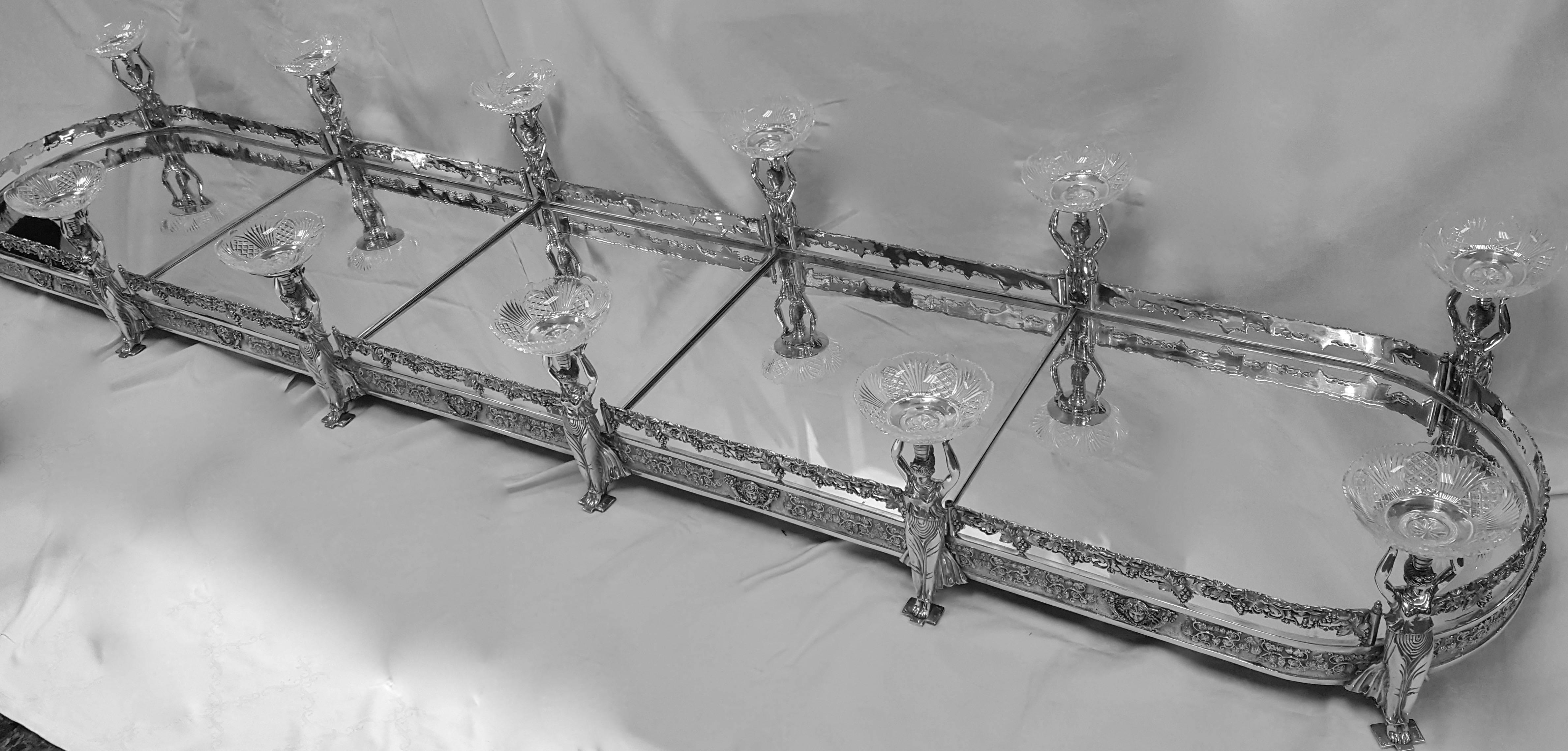20th Century Five Section, Mirrored Top, Silver Plated Table Plateau