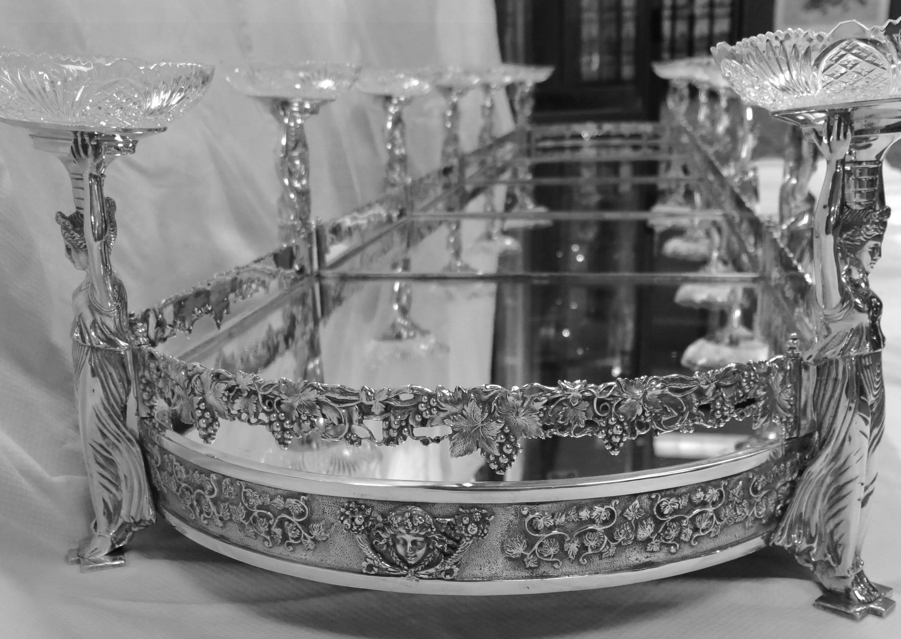 Five Section, Mirrored Top, Silver Plated Table Plateau 2