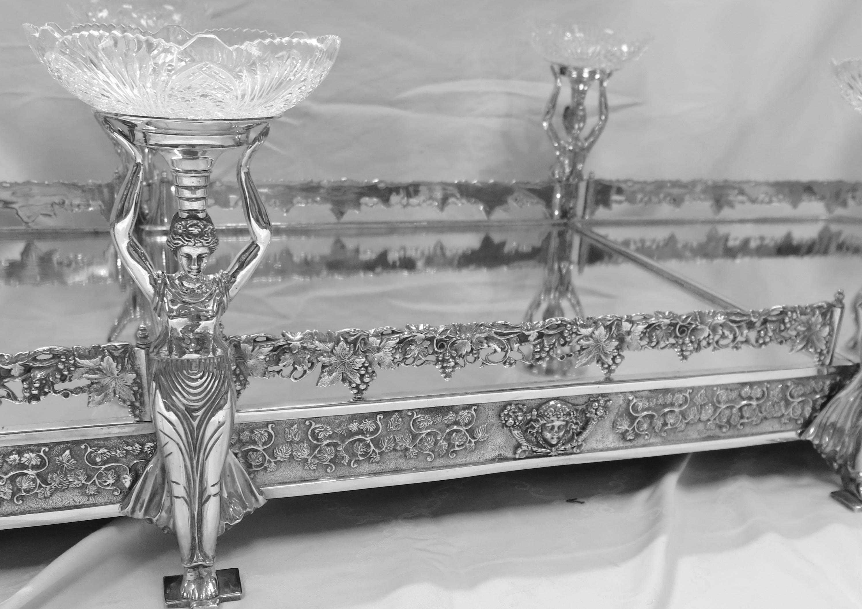 Five Section, Mirrored Top, Silver Plated Table Plateau 3