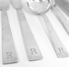 Bauhaus Inspired, Hand Hammered, Silver Flatware Set for 12 People