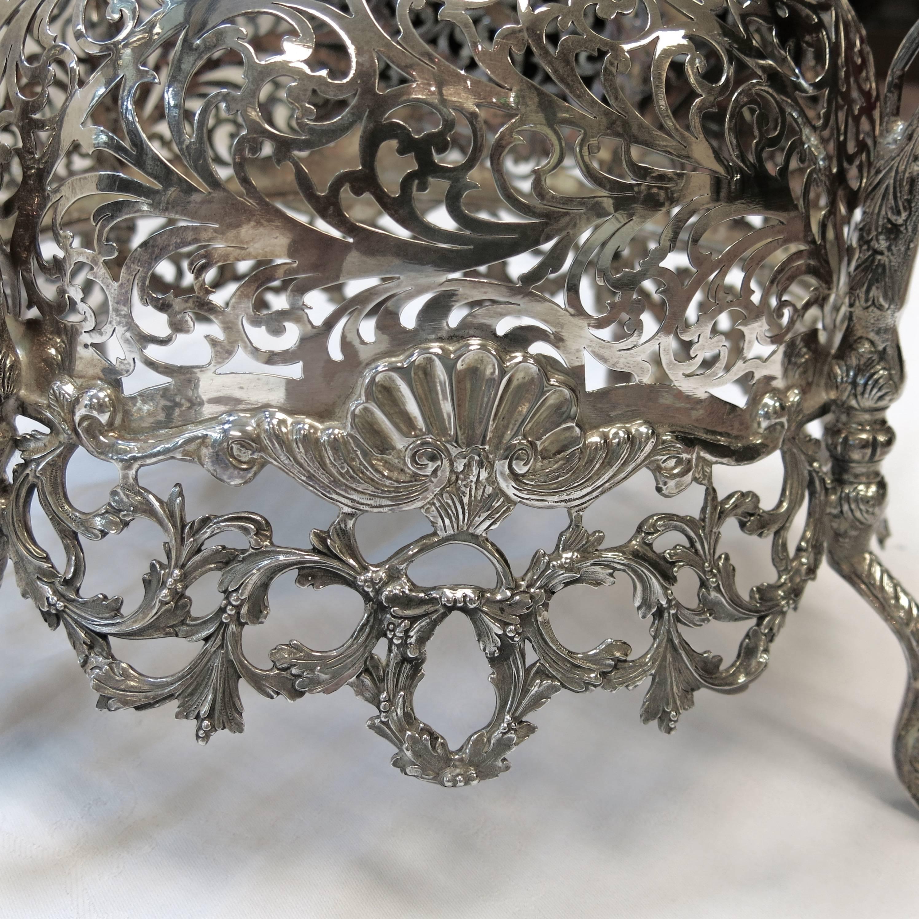 20th Century Large Sterling Silver Five Basket Epergne