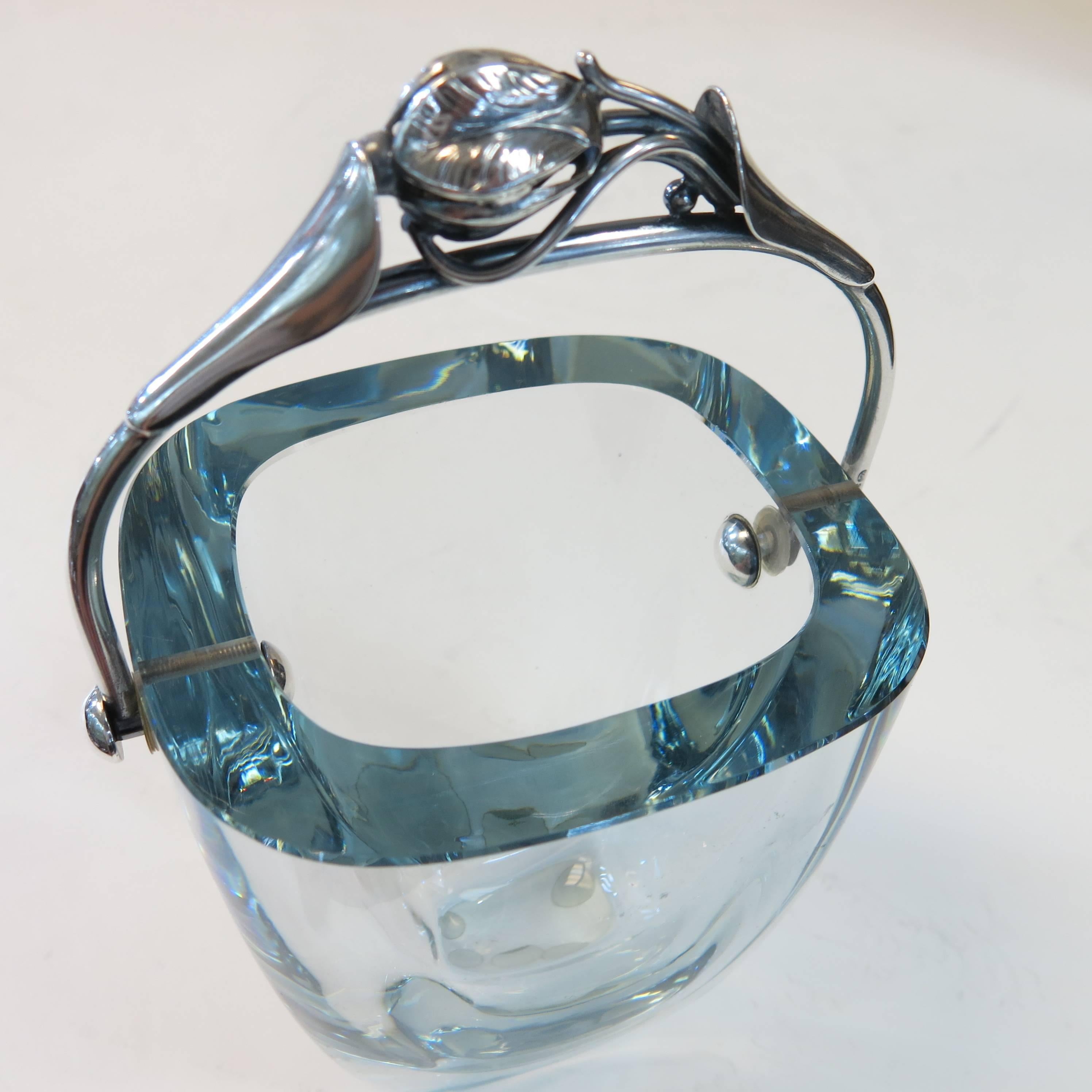 Sterling Silver Mid-Century Modern, Danish Silver and Glass Ice Bucket
