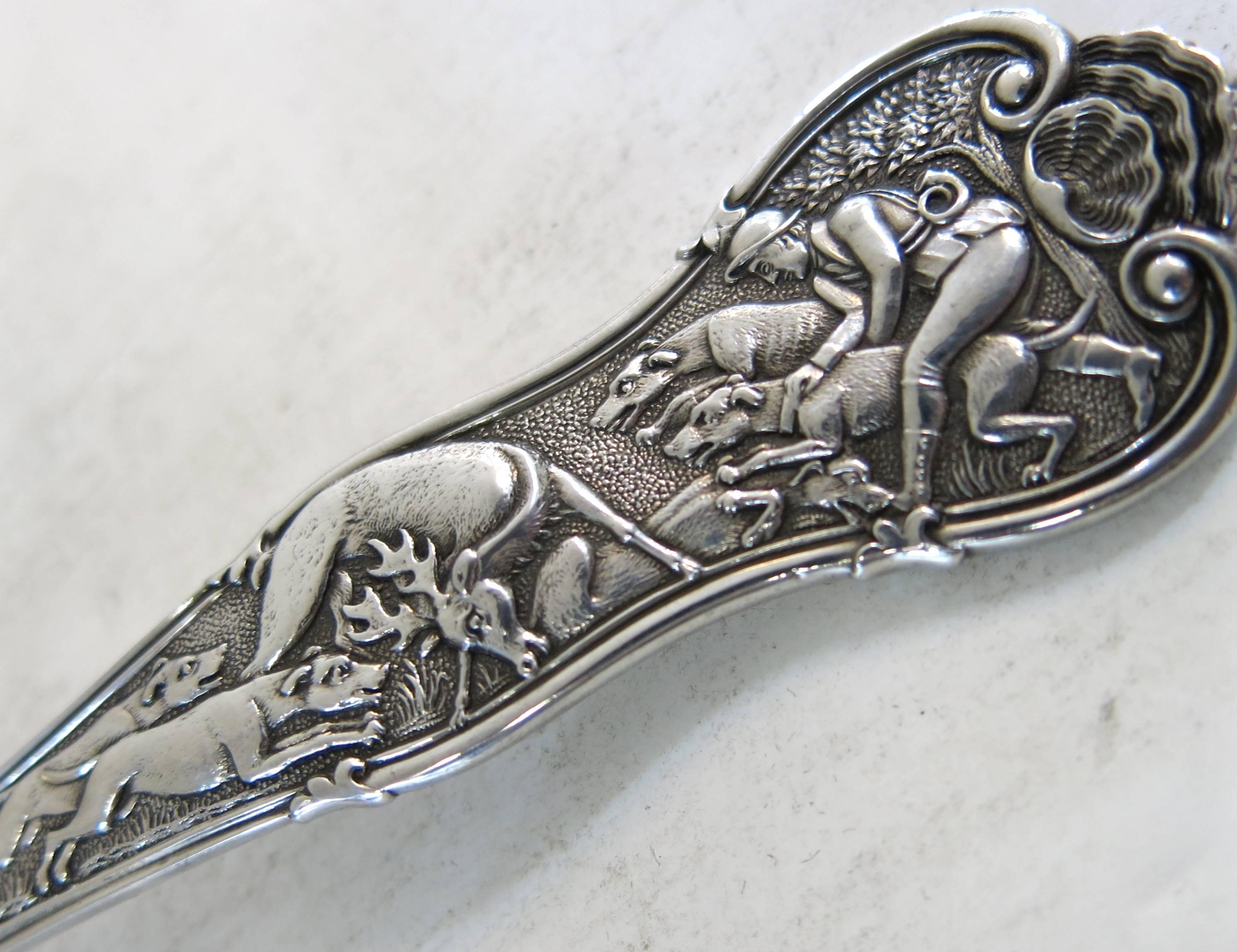 19th Century Stag Hunt, Antique Sterling Silver Pierced Ladle, Very Rare, Hunt & Roskell