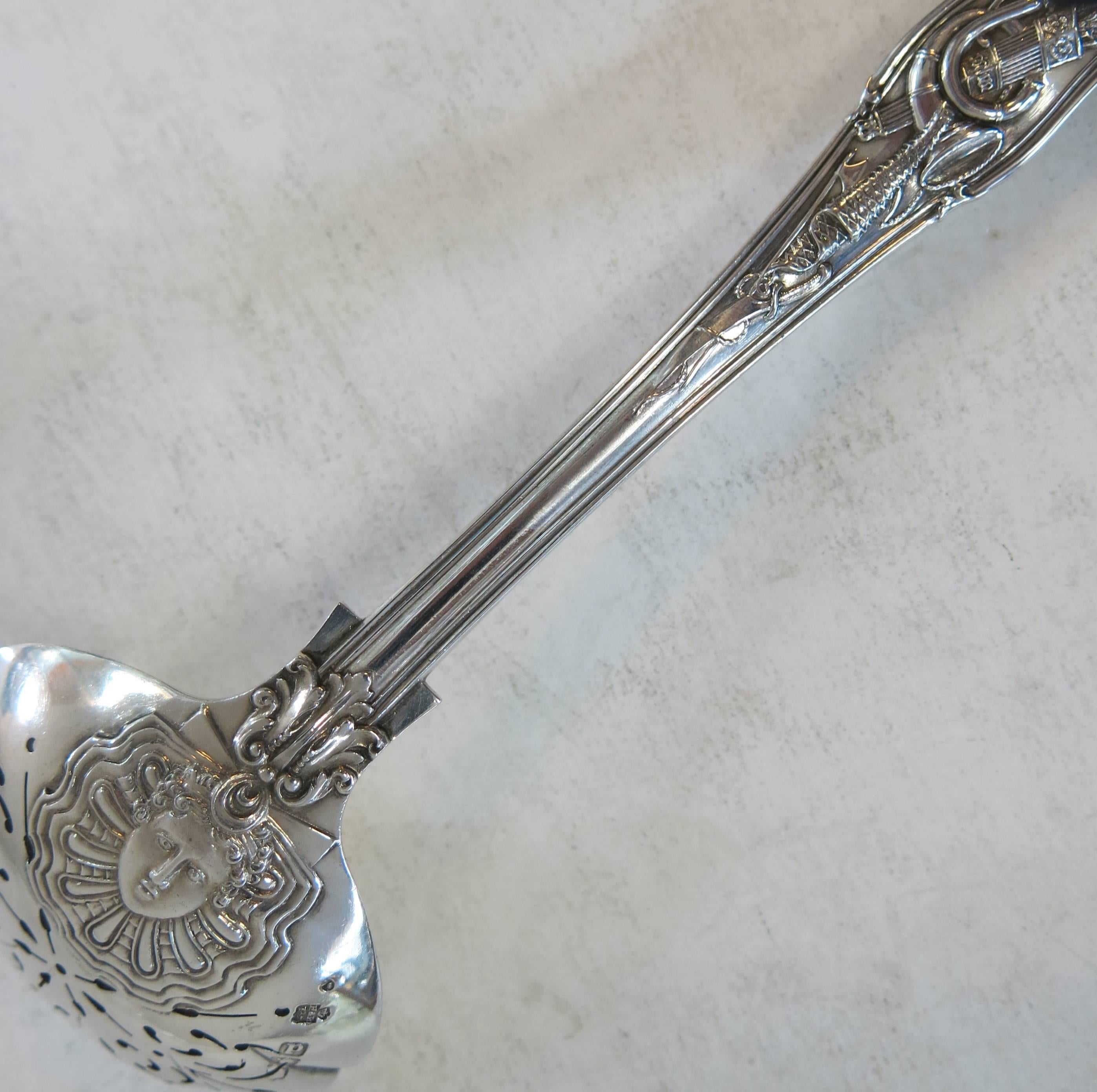 Great Britain (UK) Stag Hunt, Antique Sterling Silver Pierced Ladle, Very Rare, Hunt & Roskell