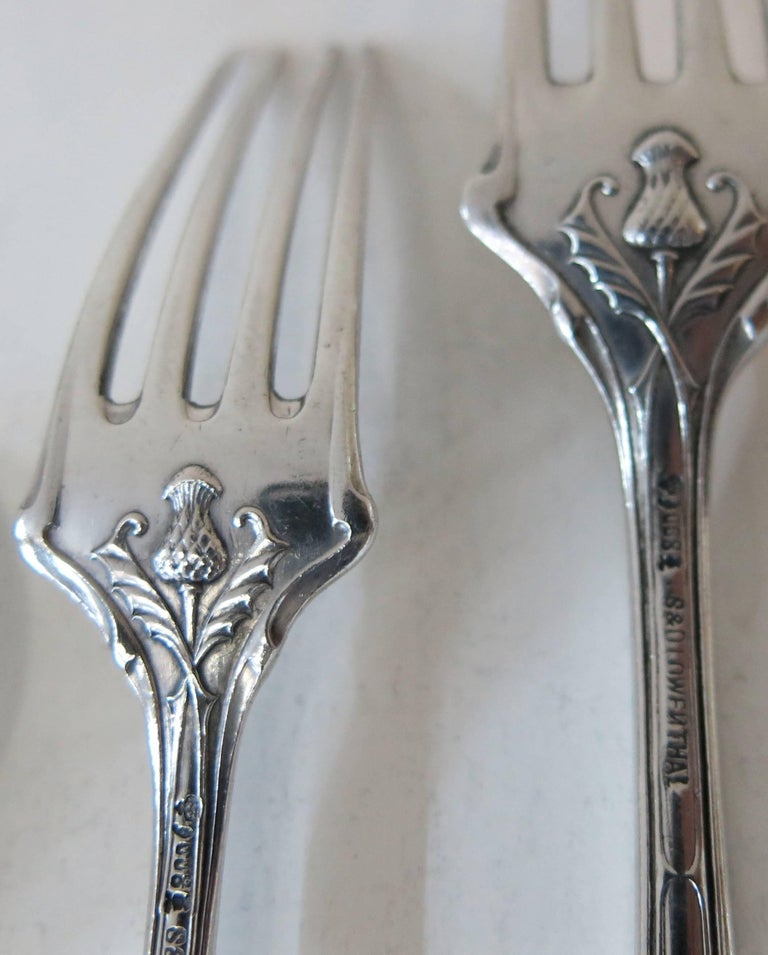 Unusual Antique German Silver Flatware Set, Thistle Design For Sale at