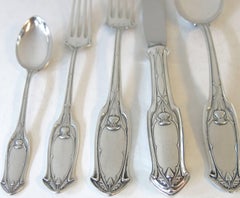 Unusual Antique German Silver Flatware Set, Thistle Design