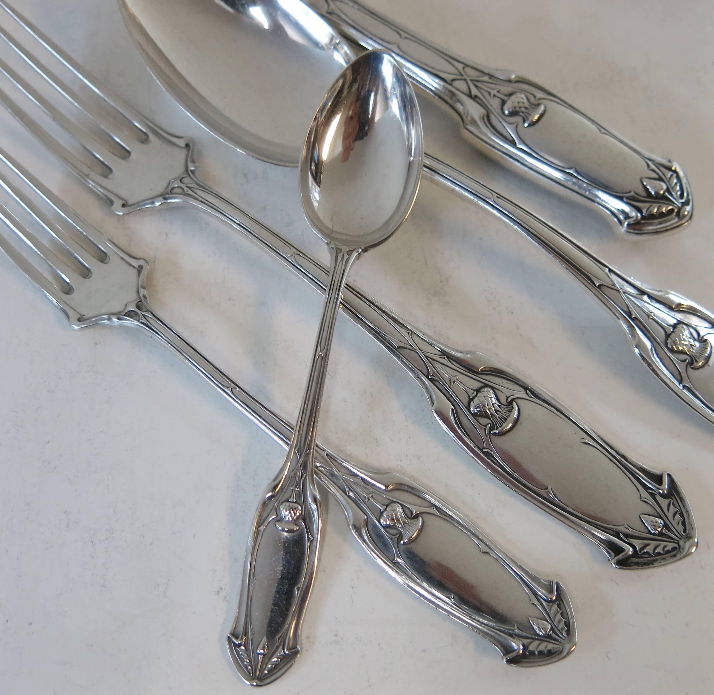 Unusual Antique German Silver Flatware Set, Thistle Design For Sale 1