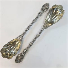 Pair of Pierced Stag Hunt Servers, Antique English Sterling Silver by Higgins