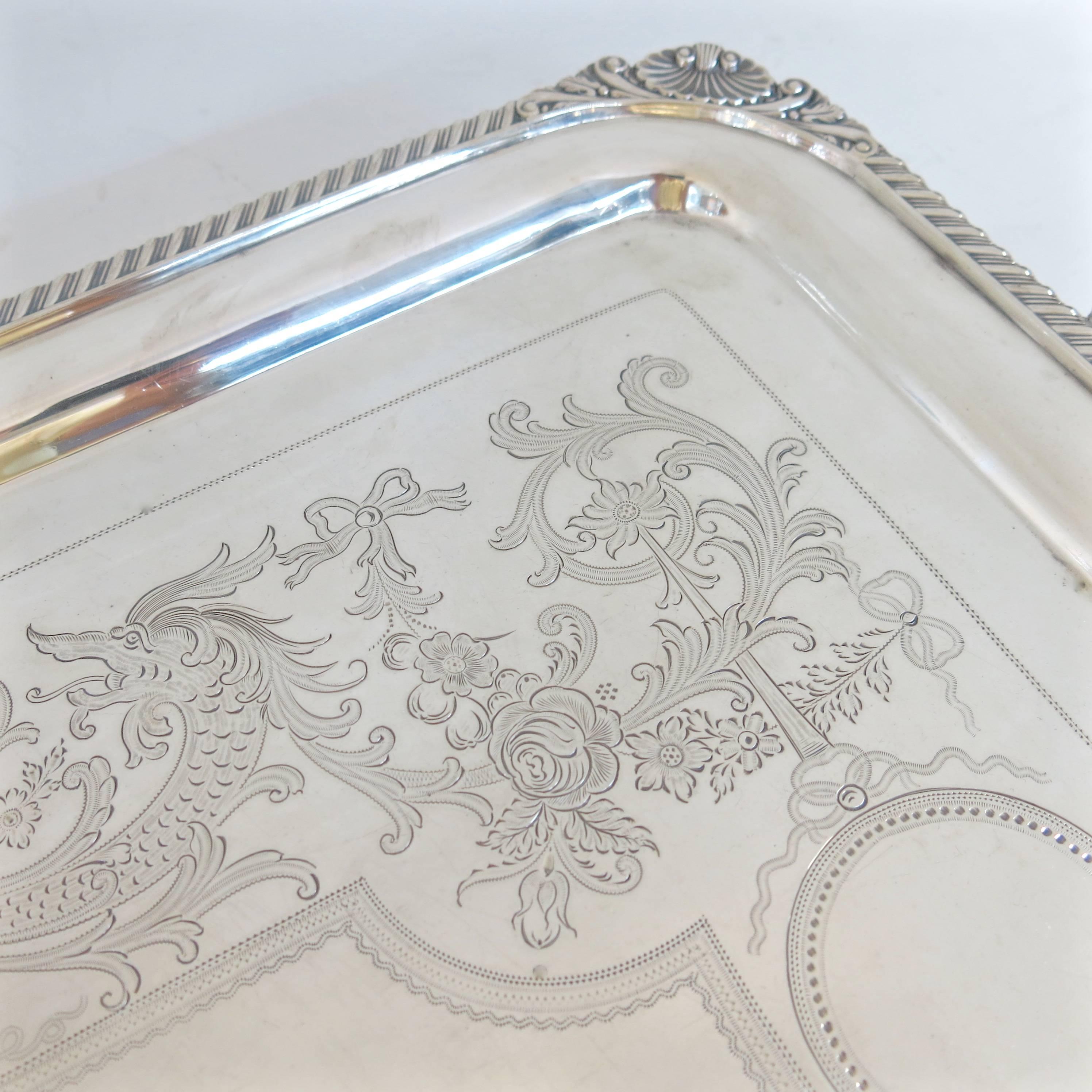 Antique Victorian, Sterling Silver Footed Tray, English For Sale 1