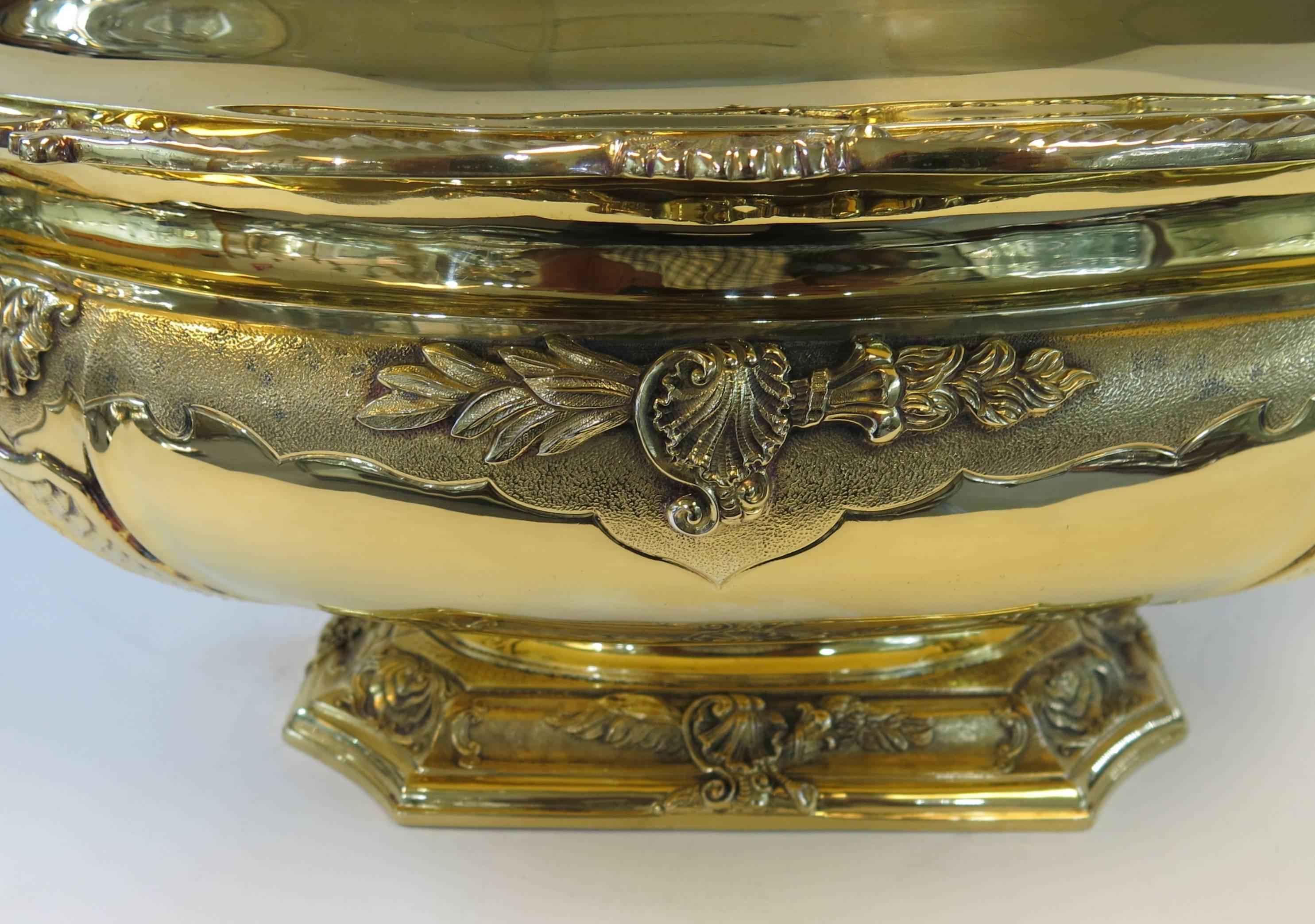 English Unusual, Tiffany Sterling Silver Gilt Oval Jardinière or Cooler For Sale