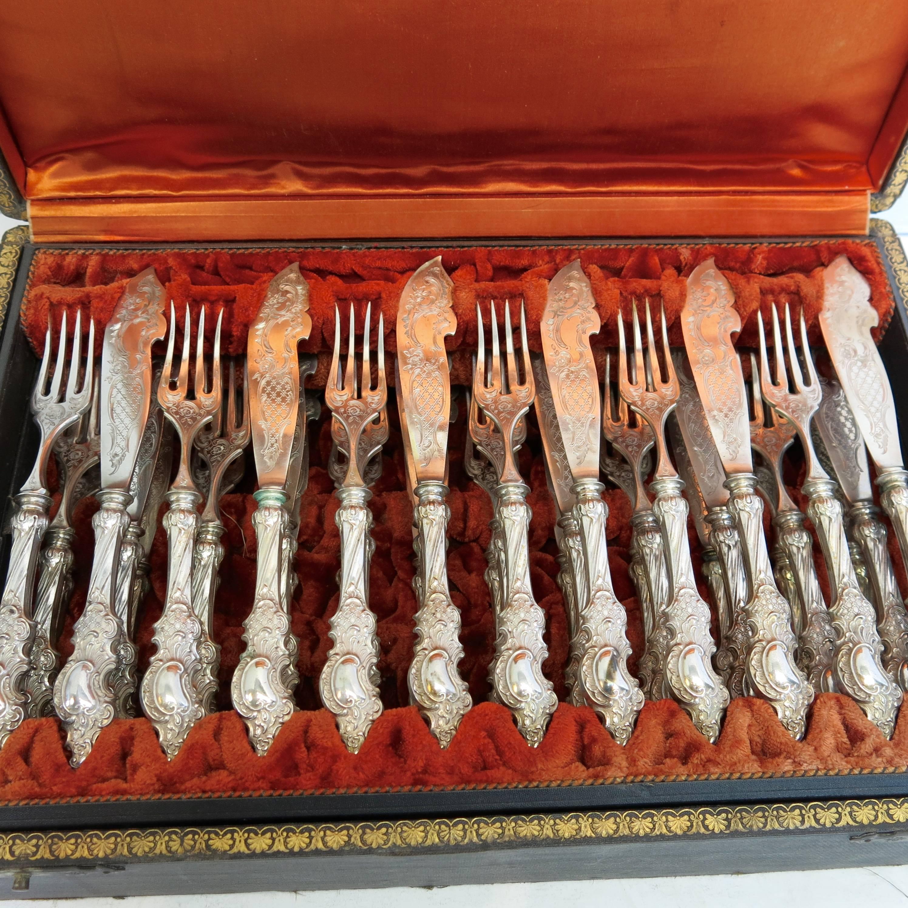 Antique German Silver Fish Set, for 18 People. 36 Pieces in Original Fitted Case 1