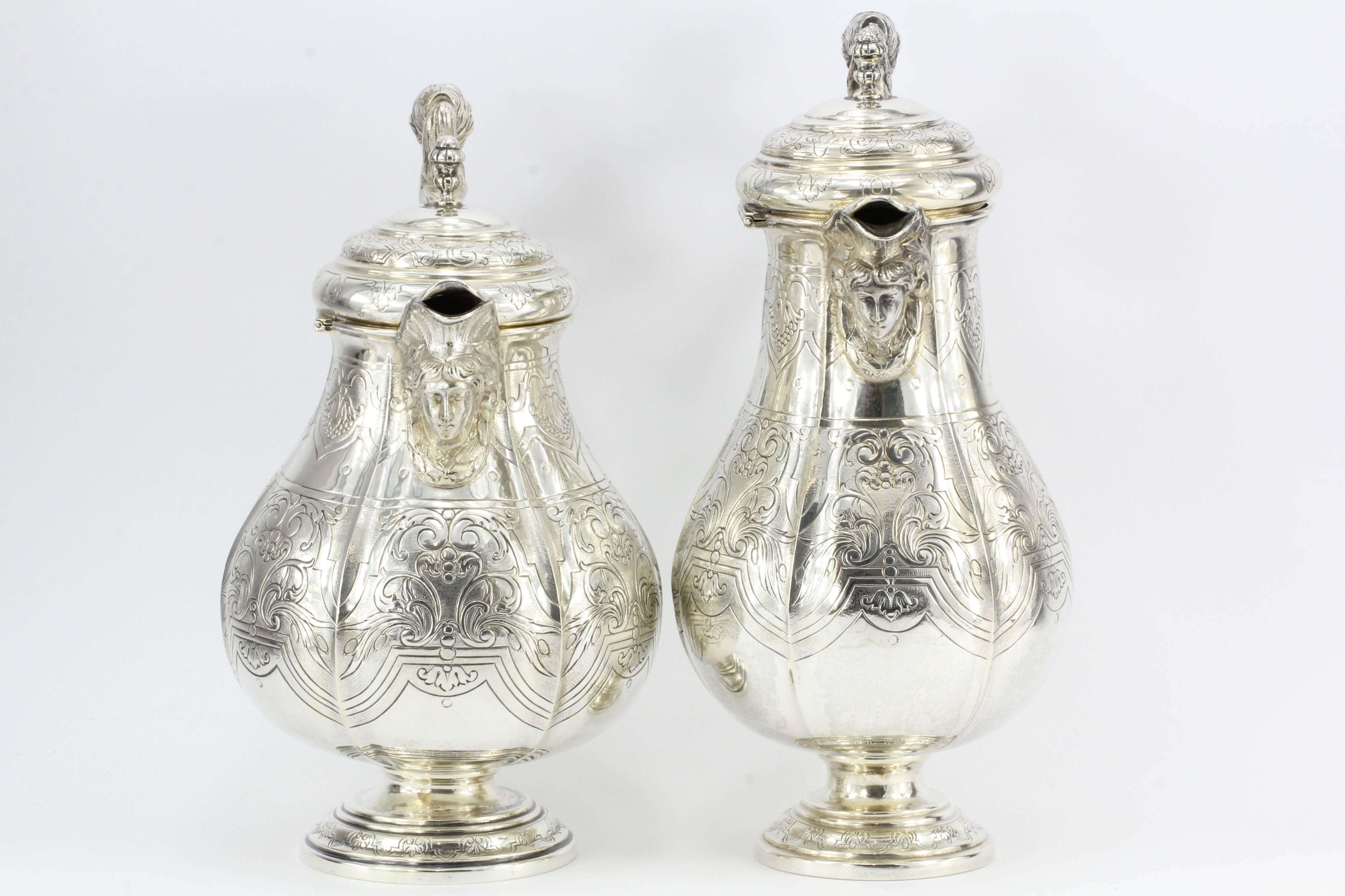 Late 19th Century Antique Georg Roth Hanau German Silver Figural Revival Five-Piece Tea Set For Sale
